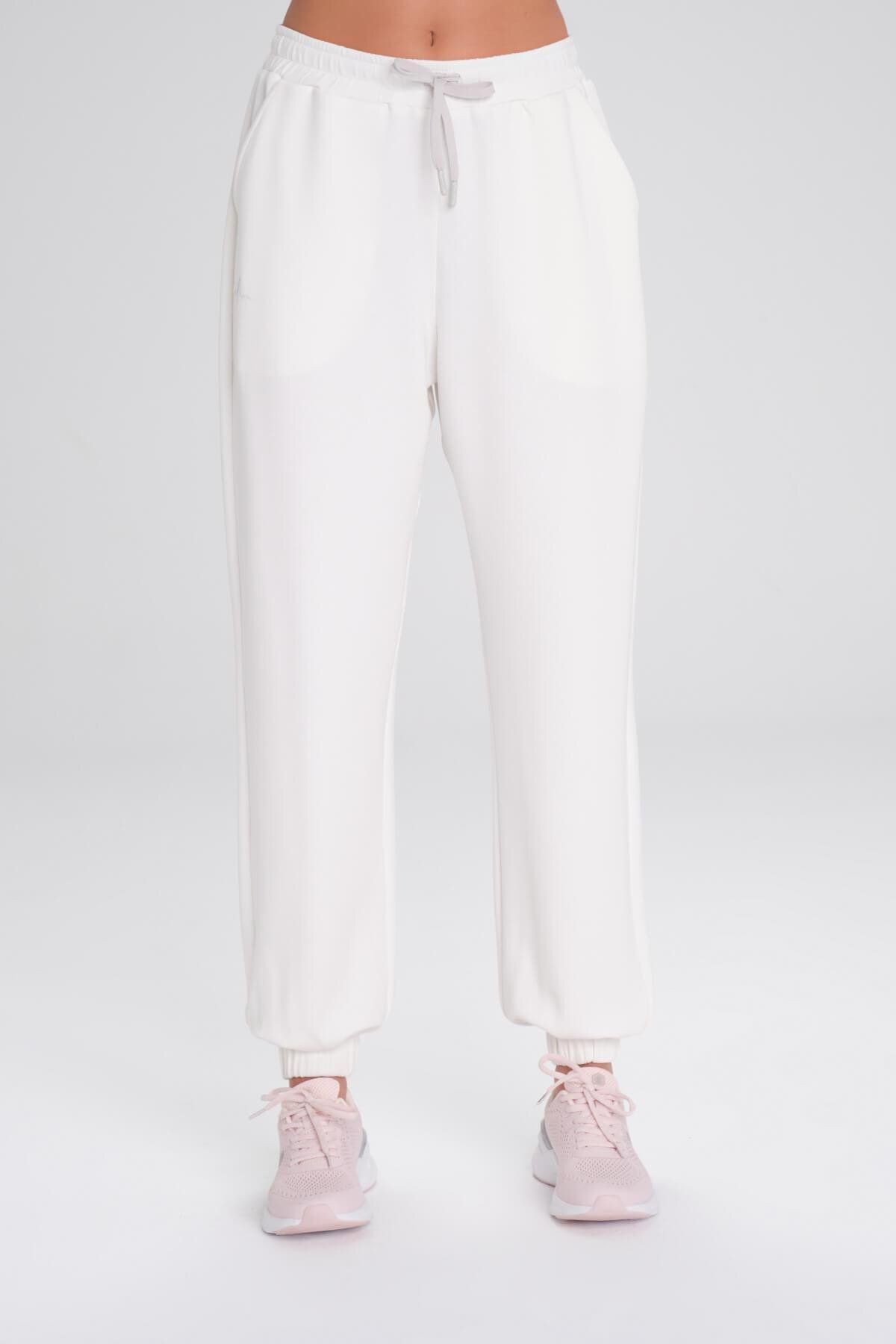 Active Yumu ak Dokulu Lastikli Paca Jogger Ekru Spor Pantolonu E ofman Alt ACT 5