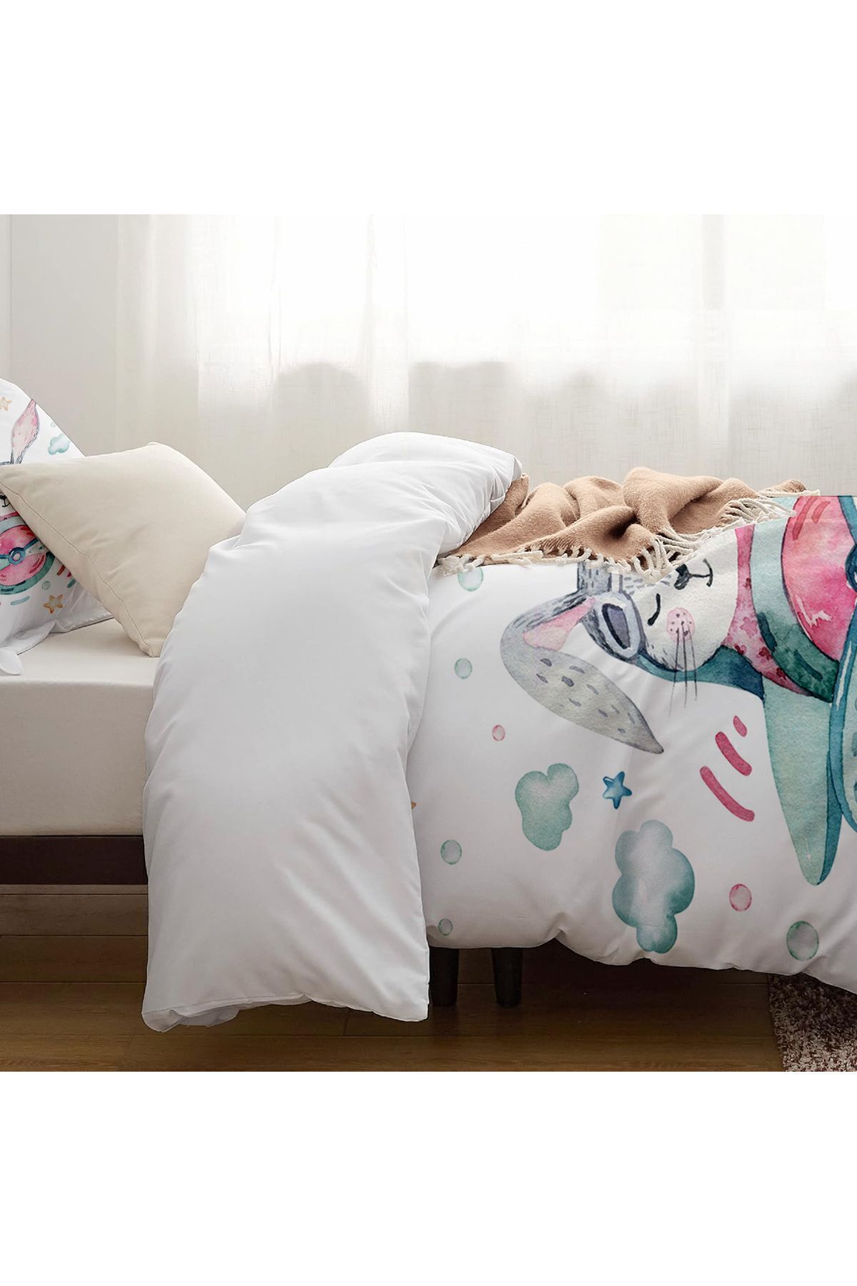 3D ELSE HALI-Airplane Rabbit Animal Patterned Single Children's Duvet Cover Set Without Sheets 3