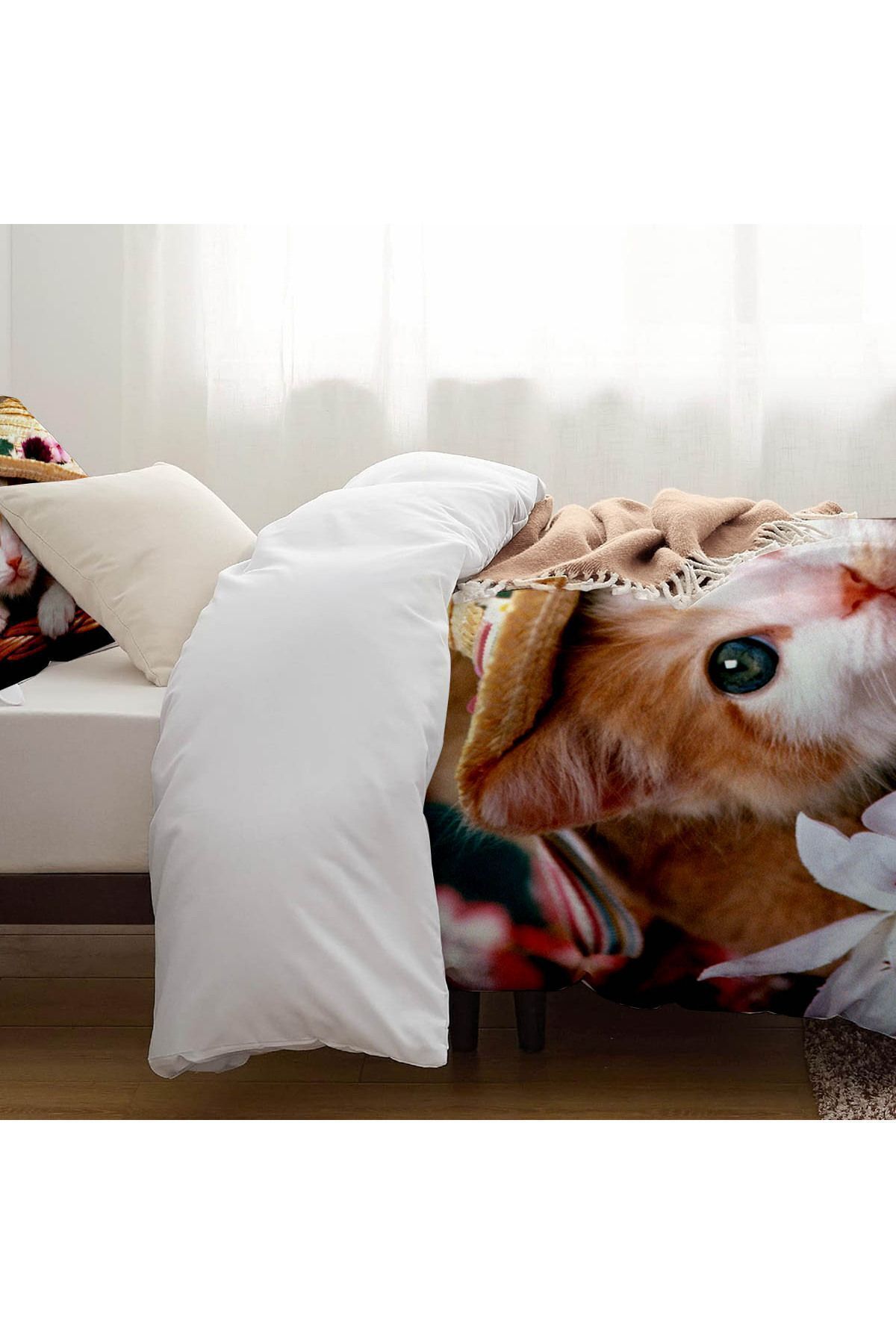 3D ELSE HALI-Cat Patterned Printed Cotton Satin Children's Bedding Set - Single 4