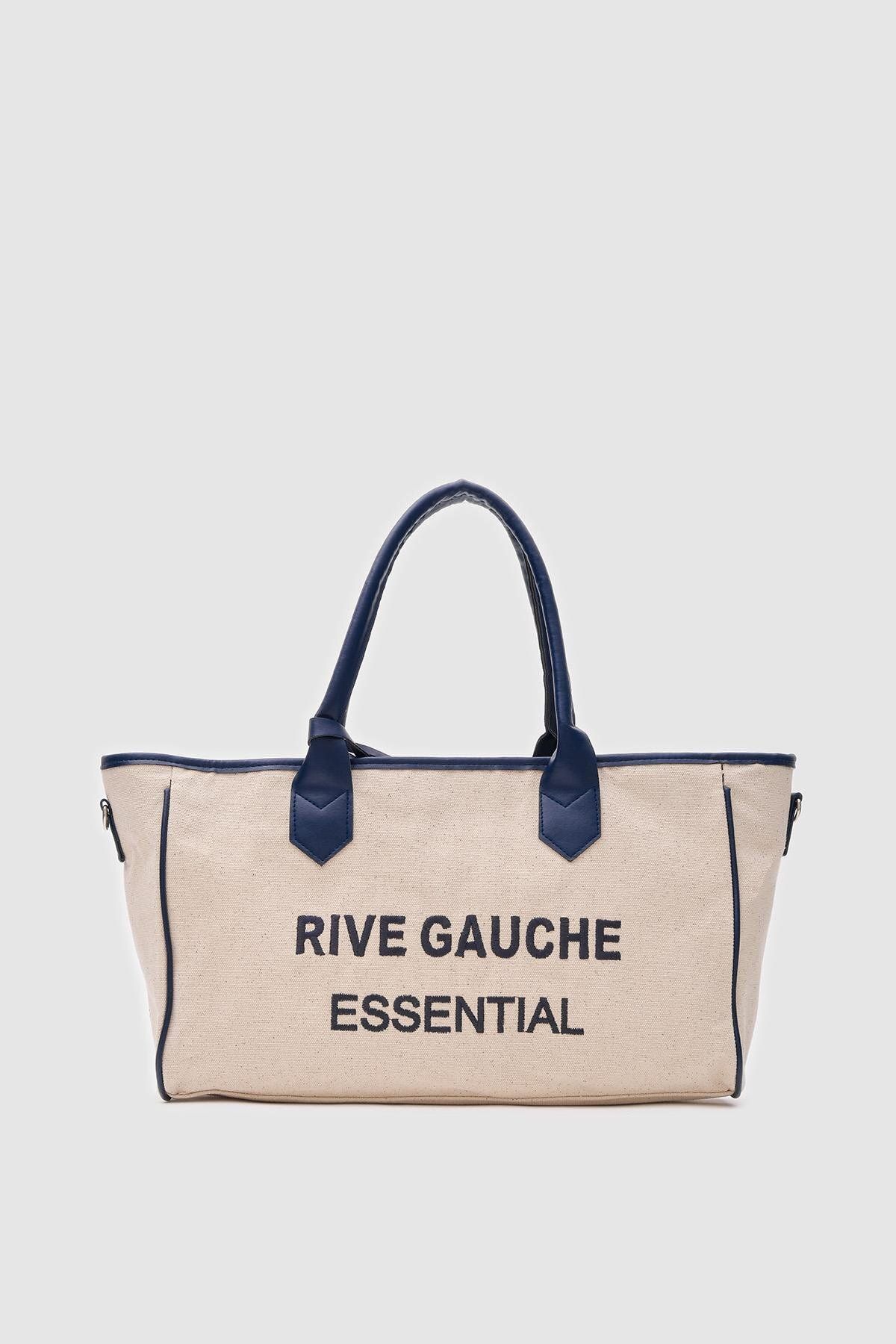 Shule Bags Rive Gauche Navy Blue Tote Bag Canvas Trendyol