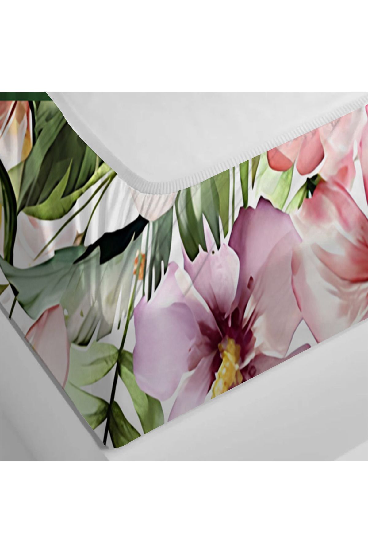 3D ELSE HALI-Colorful Flowers Printed Patterned Elastic Single Pillowed Elastic Sheet Set 90x190cm 3
