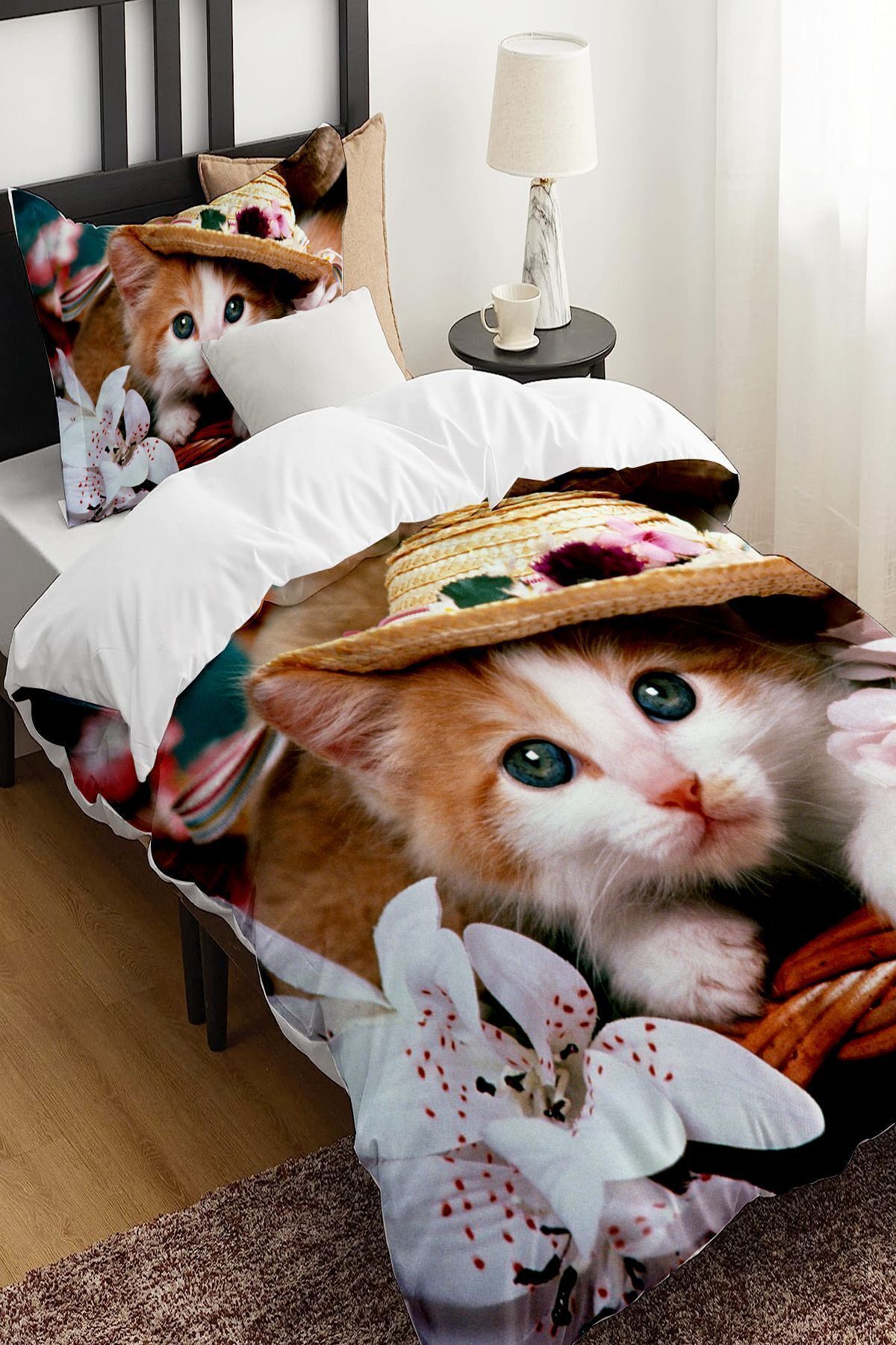 3D ELSE HALI-Cat Patterned Printed Cotton Satin Children's Bedding Set - Single 2