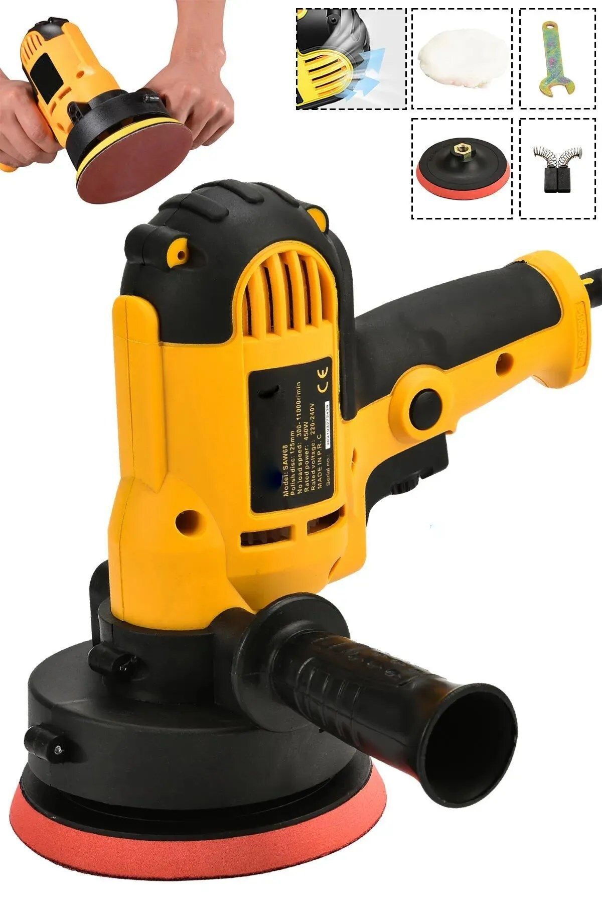 MoonTech Pro Plus Dikey Polisaj Zımpara 4500 Watt Halı Araba Koltuk Yıkama Makinesi 125mm Devir Ayarlı.