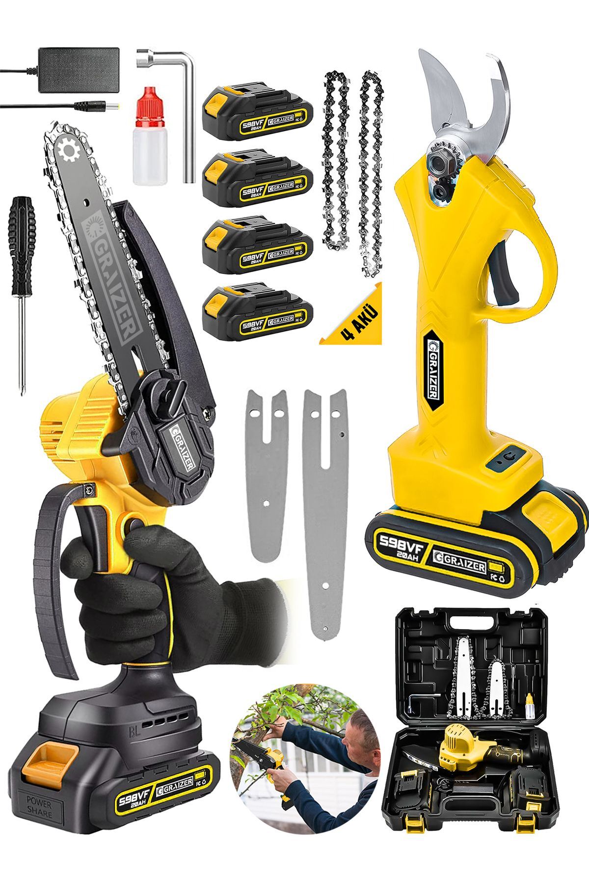 Graizer Alman 598 Vf 20 Ah 2 Li Set 4 Akülü Çelik Şanzuman Şarjlı