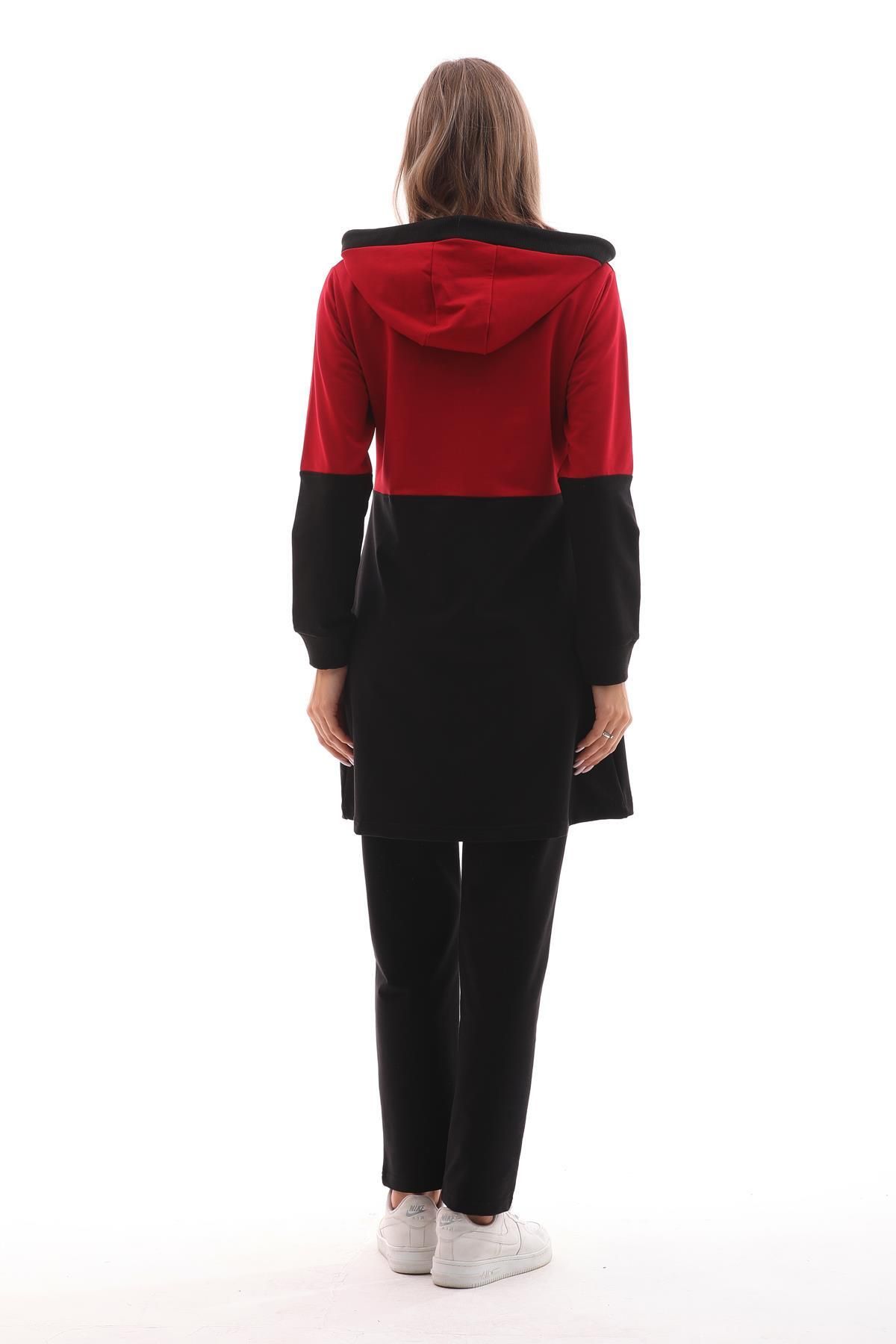 WestBound-Claret Red Hijab Tracksuit Set - Casual and Emblem Color Block 5