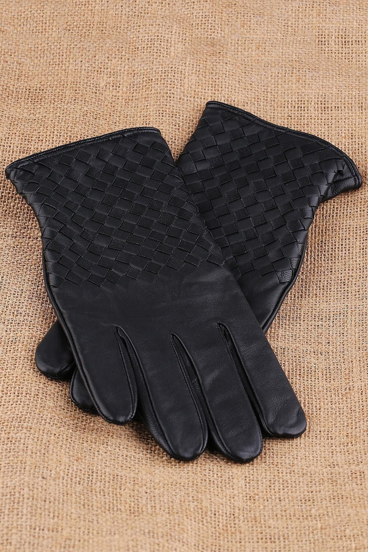  دستکش مردانه چرمی بافتنی مشکی El26