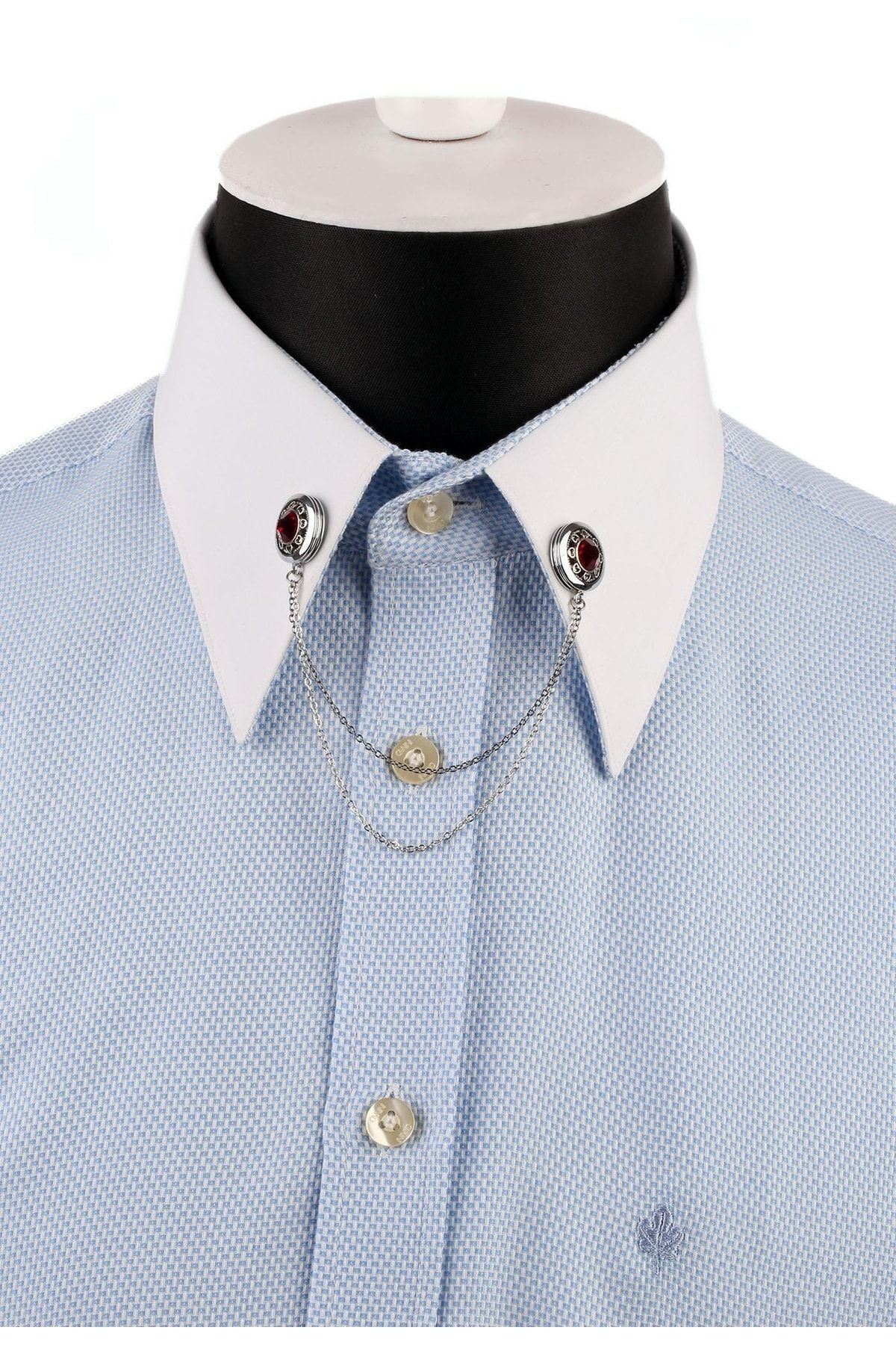  سنجاق یقه پیراهن نقره‌ای رنگ با زنجیر سنگ قرمز، GI154
