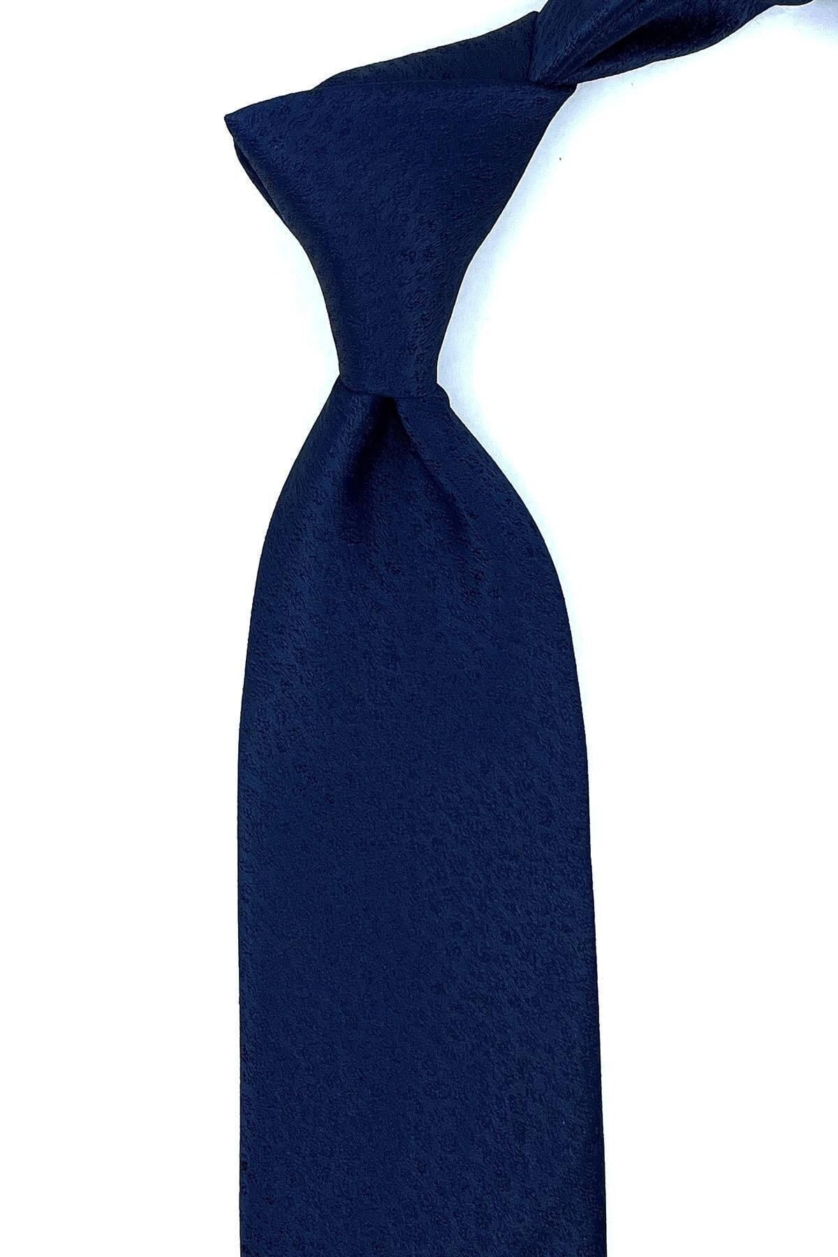  کراوات کلاسیک سرمه‌ای با دستمال جیبی طرح‌دار KK10961