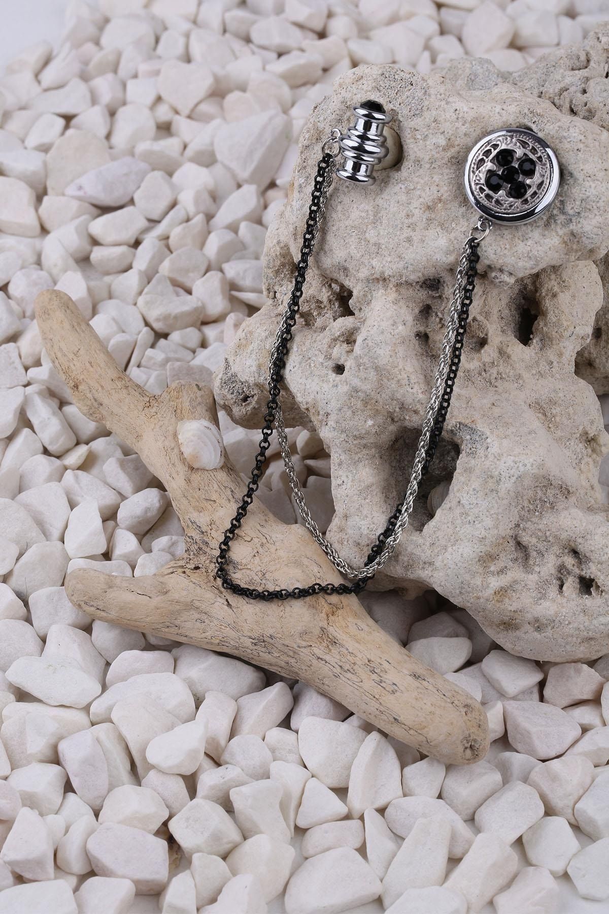  سنجاق سینه زنجیری سنگی کریستالی مشکی YI228