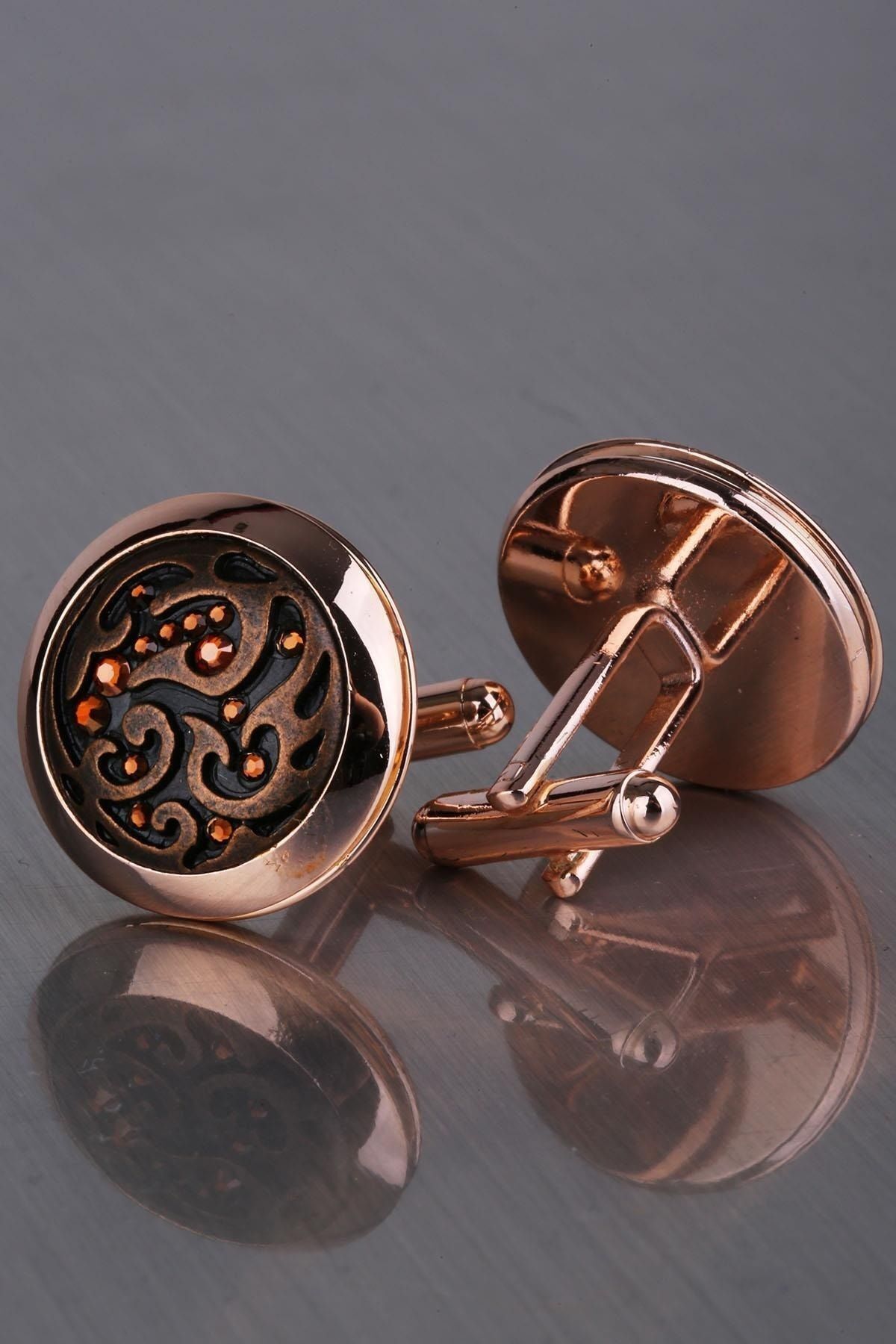  دکمه سرآستین مردانه برنزی با سنگ‌های نارنجی KD1208