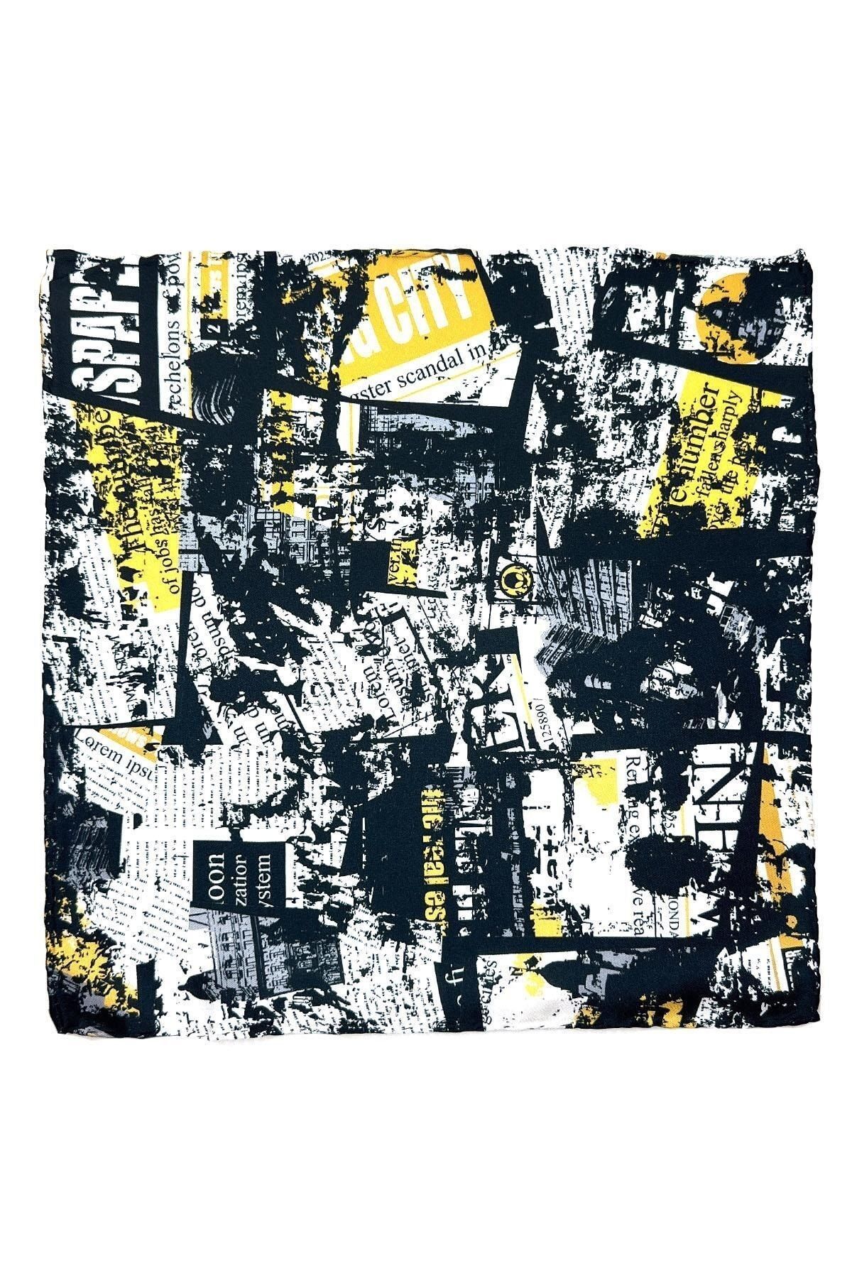  دستمال جیبی مردانه طرح دار مشکی و سفید Sps547-2