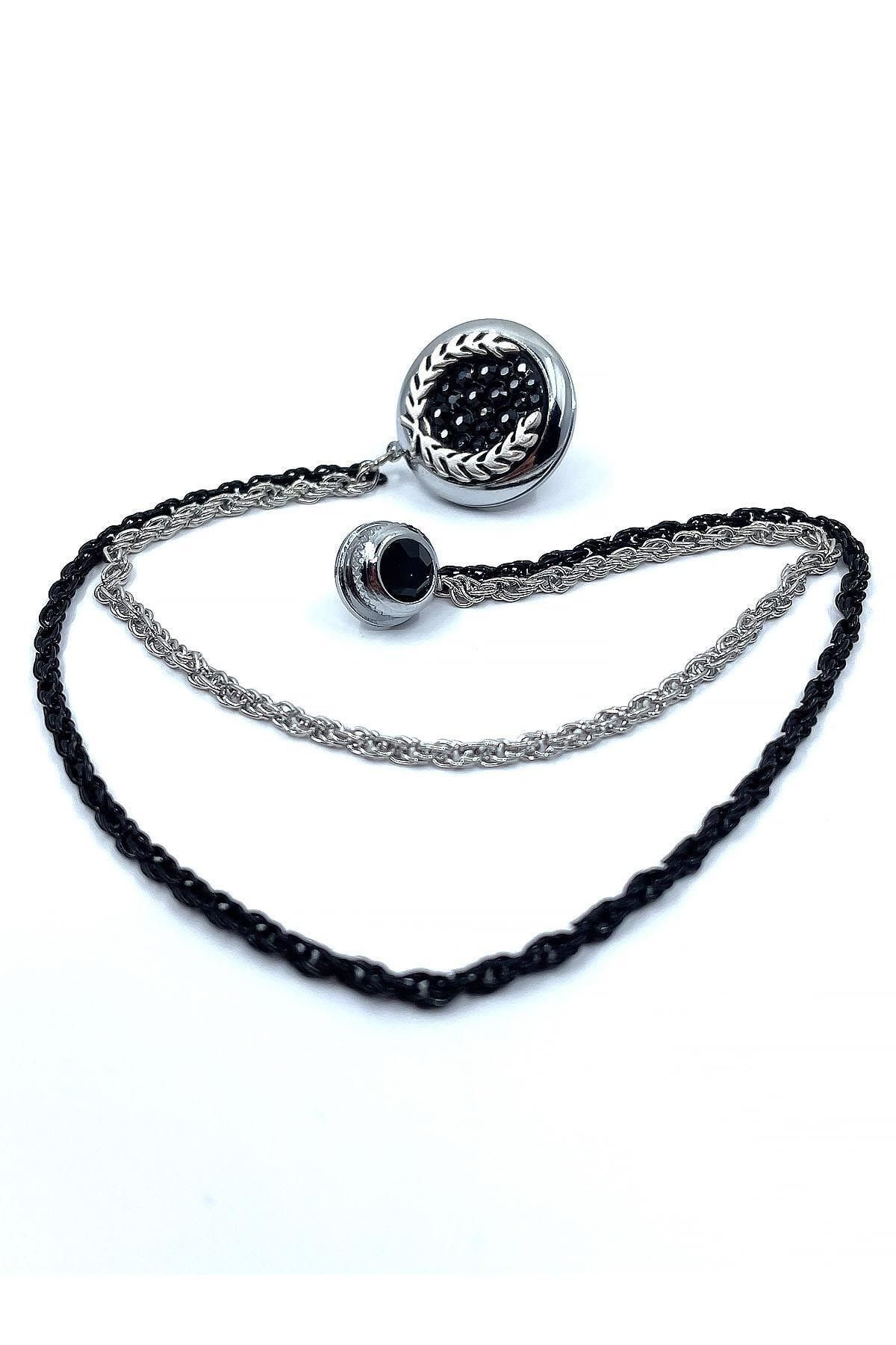  سنجاق یقه کت زنجیری نقره‌ای رنگ از جنس سنگ هماتیت Yı366