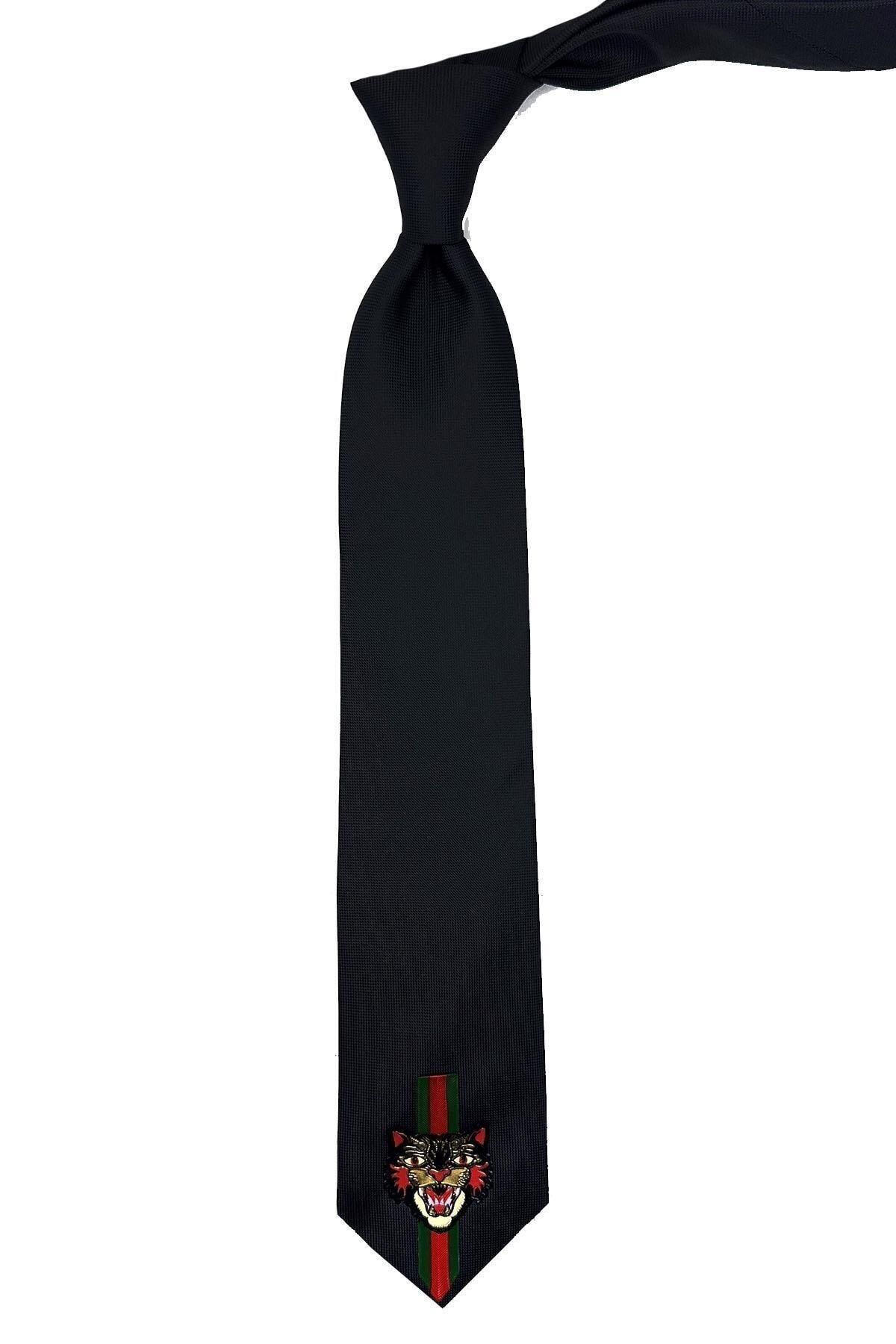  کراوات طرح ببر ساده مشکی KK11688