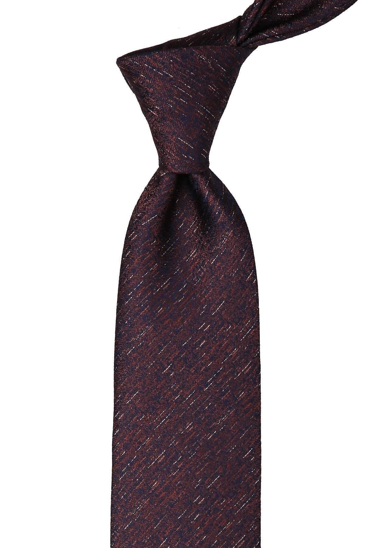  کراوات کلاسیک مردانه سرمه‌ای، قهوه‌ای، طرح شنی با دستمال جیبی KK10041