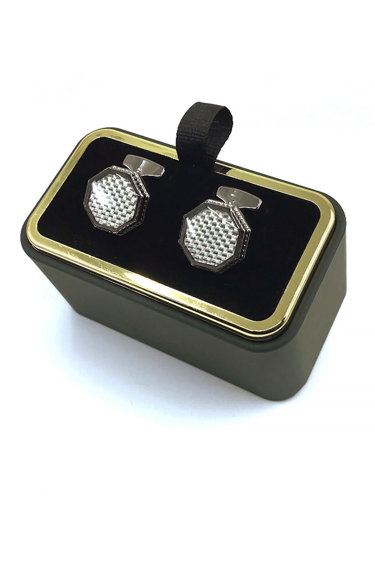  دکمه سرآستین دودی هشت ضلعی مردانه