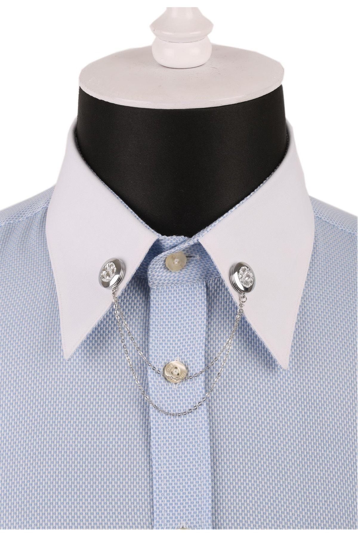  سنجاق یقه پیراهن زنجیری سنگی نقره‌ای رنگ GI072