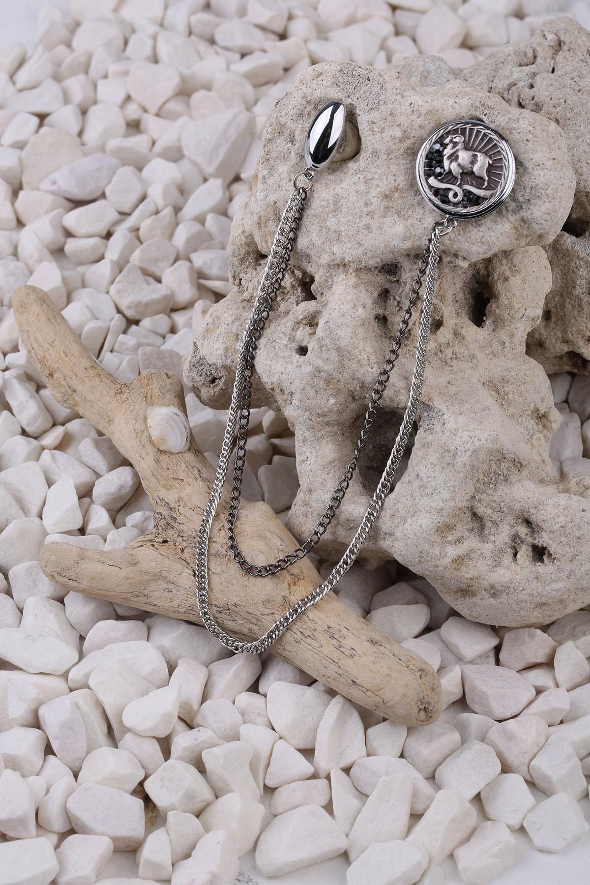  سنجاق سینه زنجیری سنگی نقره‌ای طرح برج حمل YI290