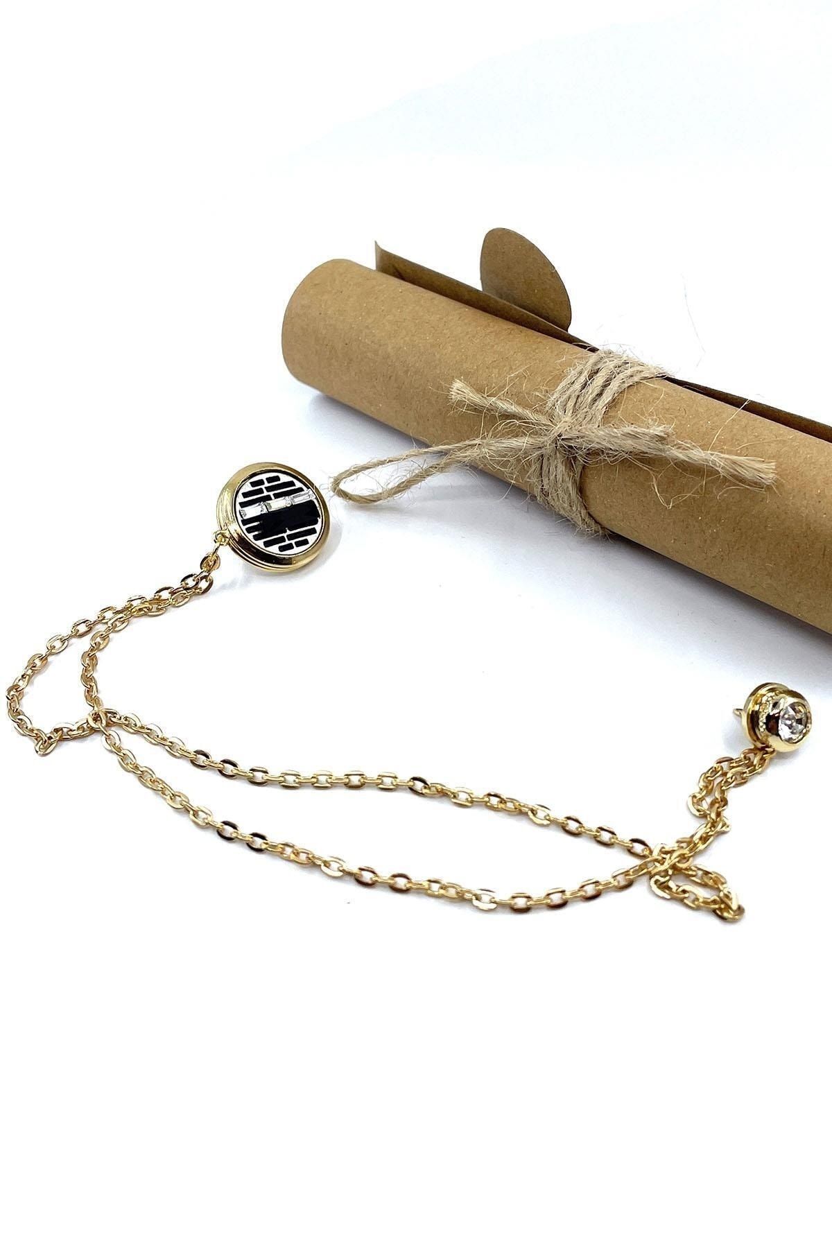  سنجاق سینه زنجیری تزیین شده با سنگ طلایی رنگ سفید YI400