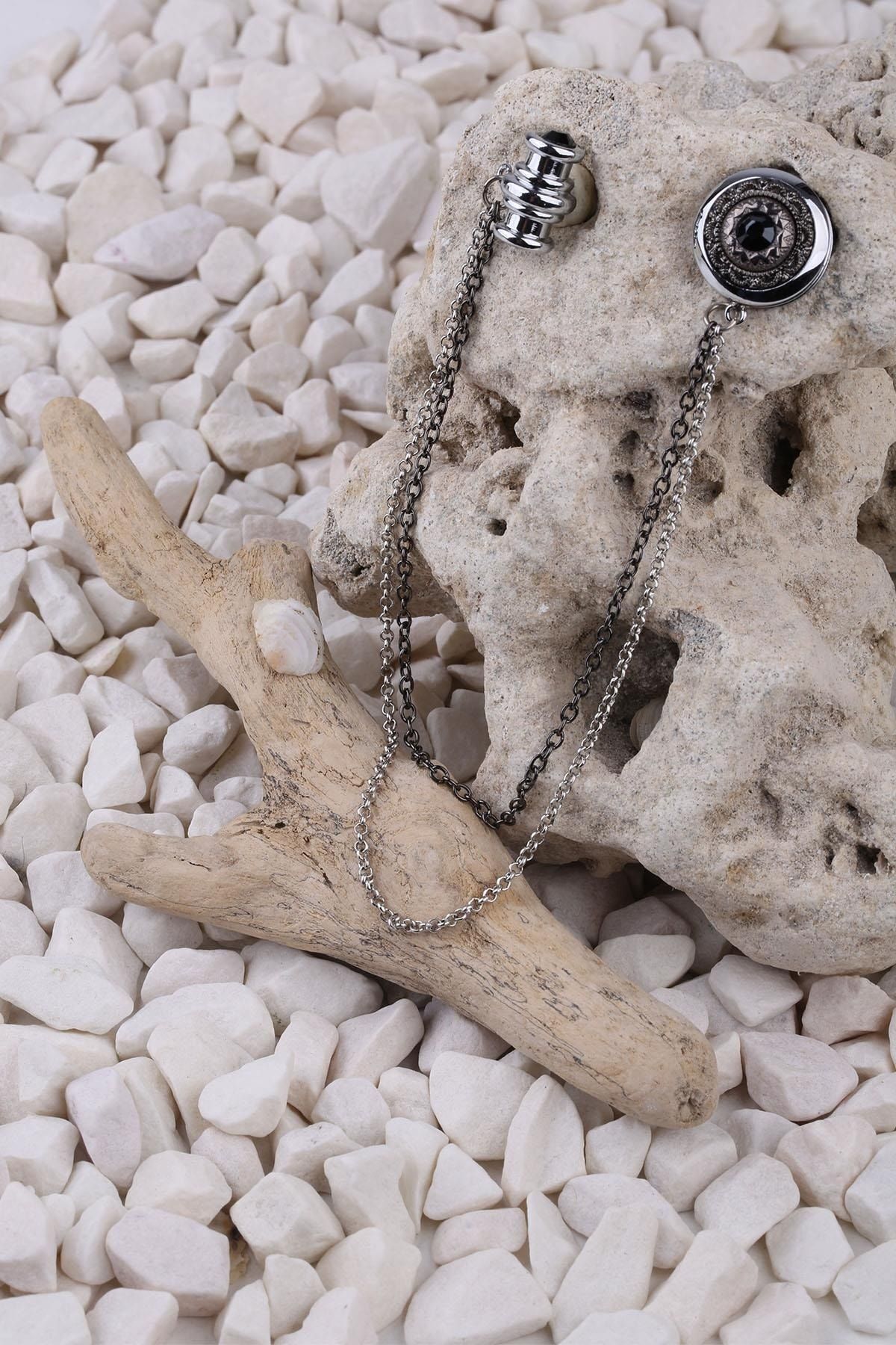  سنجاق سینه زنجیری سنگ هماتیت دودی YI226