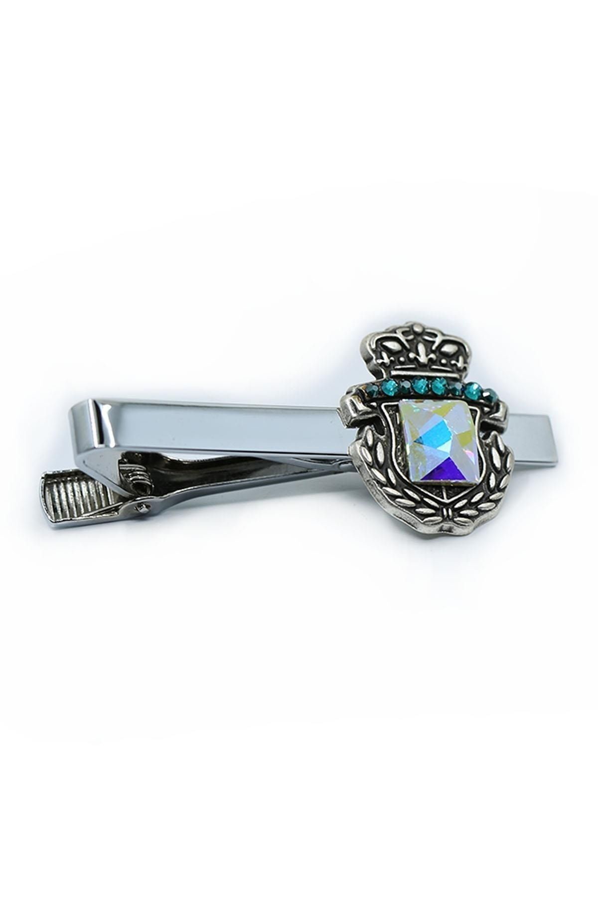  سنجاق کراوات طرح تاج پادشاهی نقره‌ای رنگ با سنگ‌های بزرگ KIY728