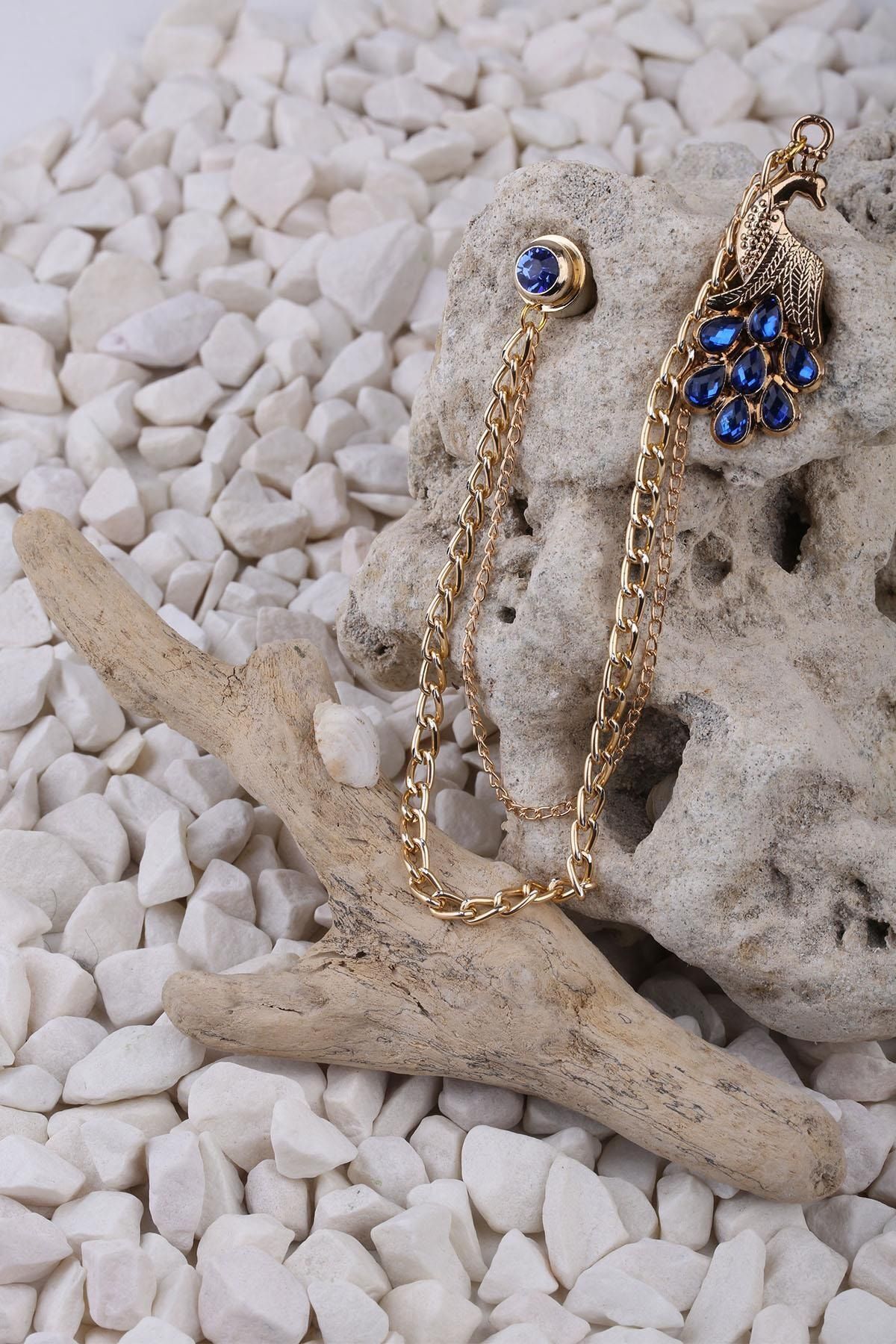  سنجاق سینه طرح طاووس زنجیری و سنگی YI84