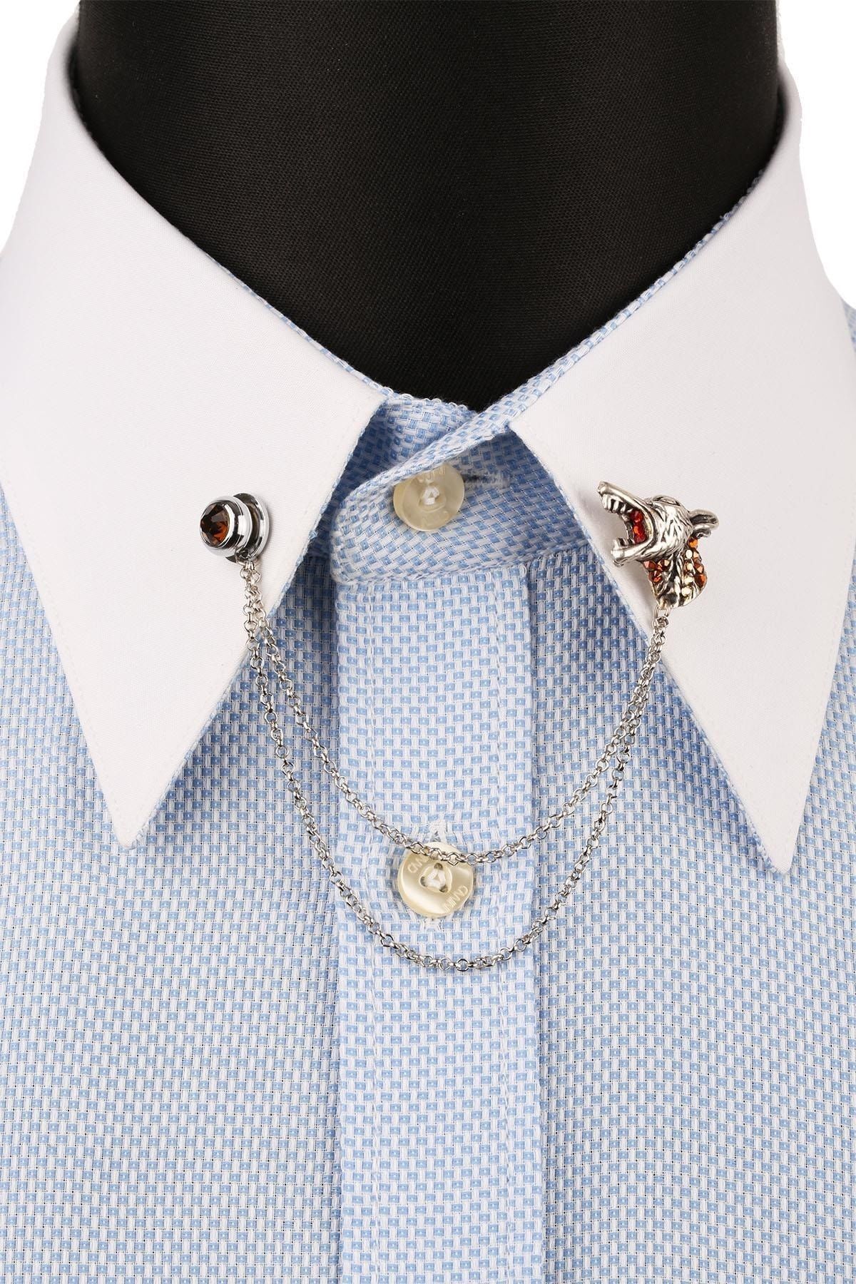  سنجاق سینه زنجیری نقره‌ای طرح گرگ با سنگ YI297