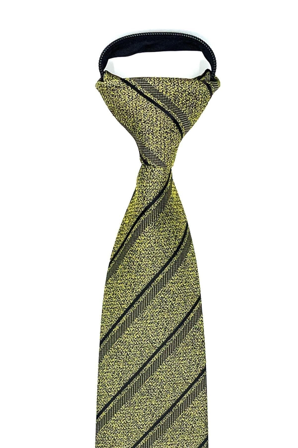  کراوات زیپ‌دار جیبی طرح راه‌راه زرد Frmr04