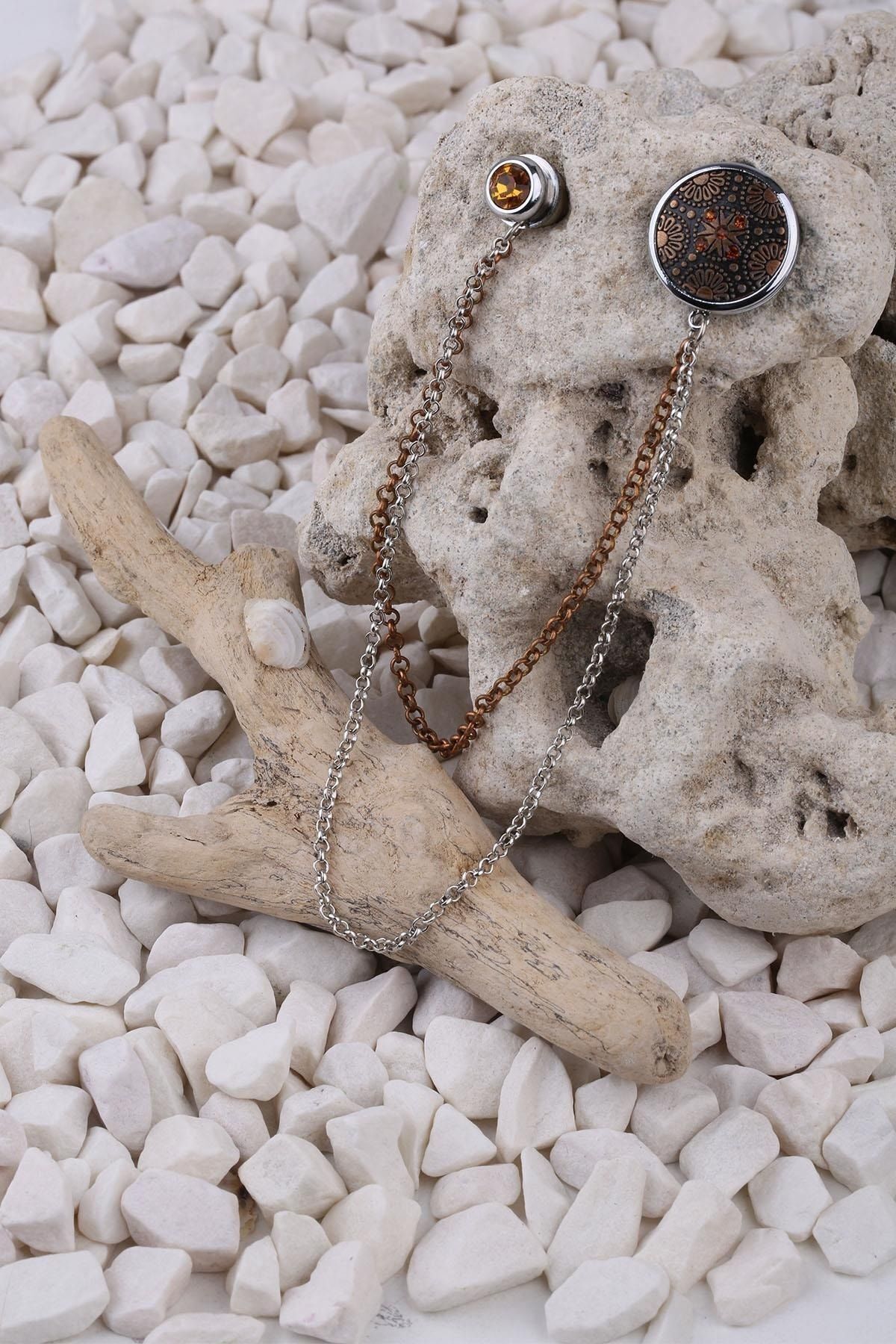  سنجاق سینه زنجیری طرح کریستال پاپایا مدل YI254