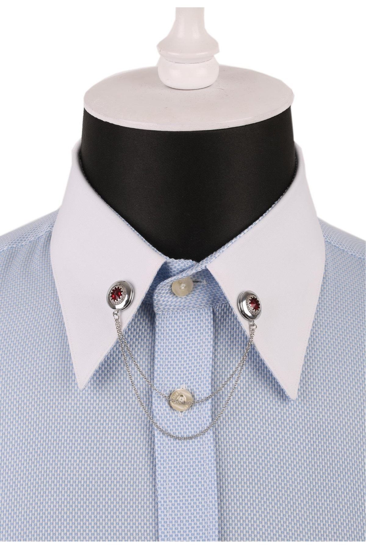  سنجاق یقه پیراهن نقره‌ای با زنجیر کریستالی قرمز GI074