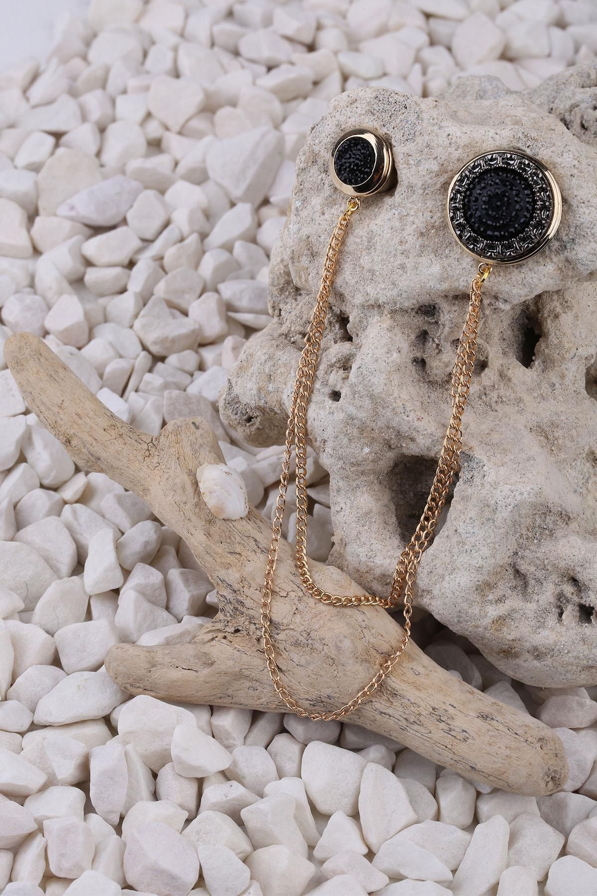  سنجاق سینه یقه طلایی رنگ با زنجیر و سنگ YI78