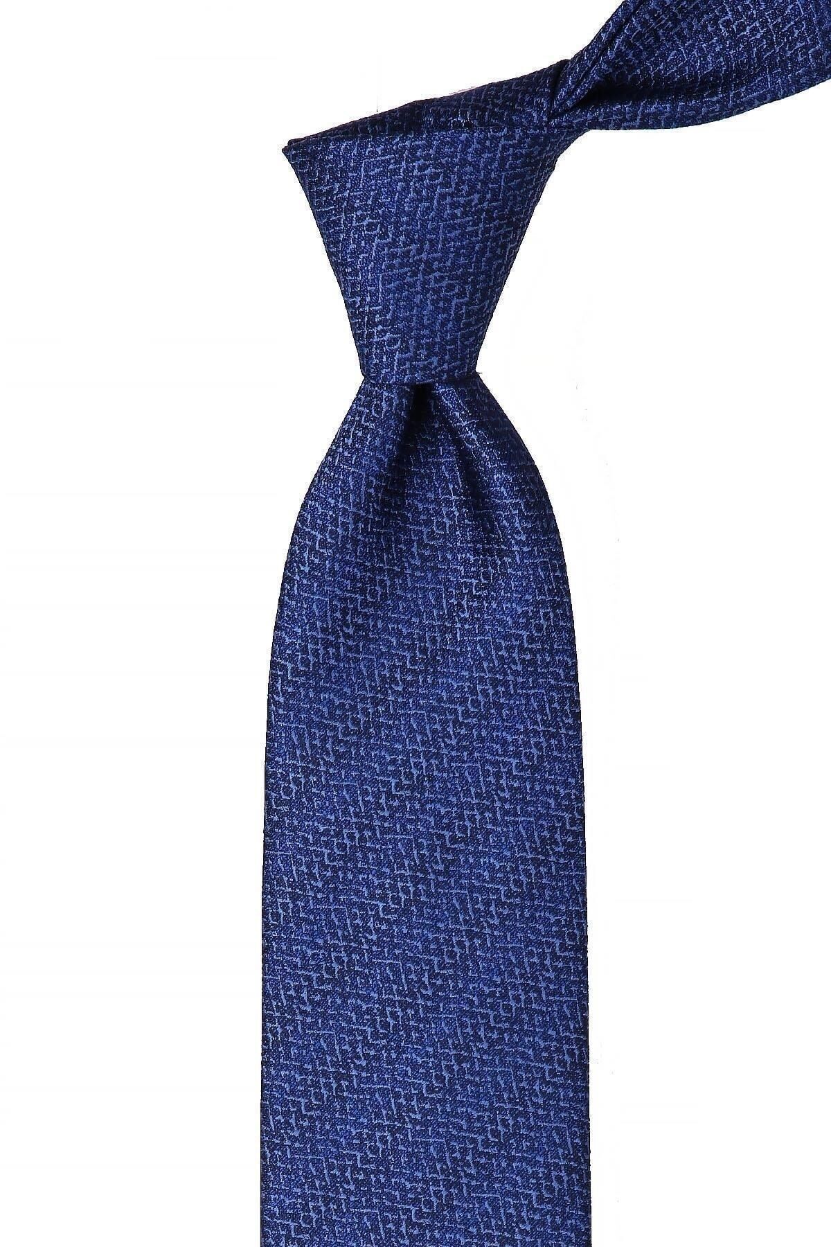  کراوات کلاسیک طرح شنی آبی با دستمال جیبی KK10604