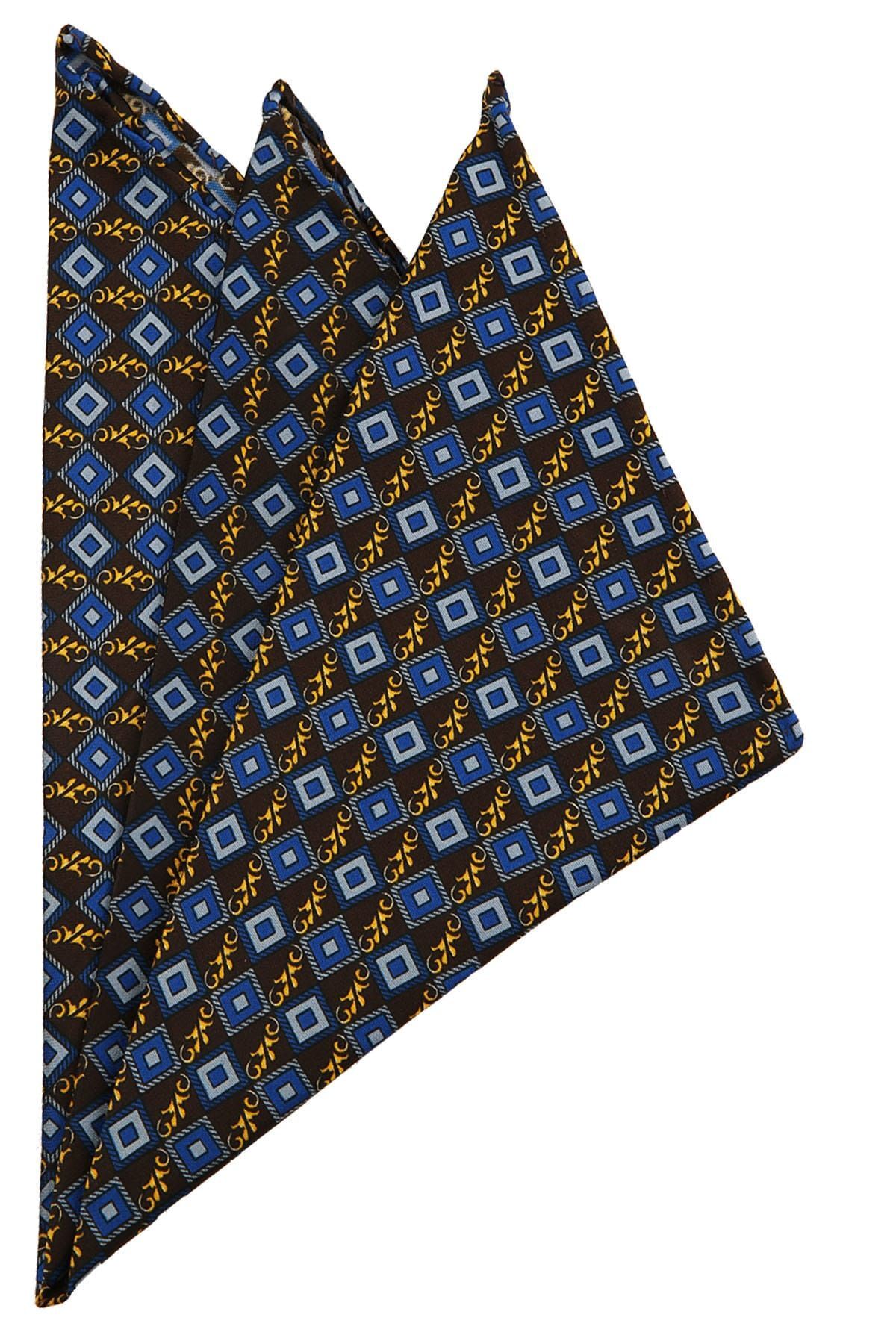  دستمال ابریشمی چاپ شده طرح قهوه مردانه - آبی SPS231 KRVT8690002221607