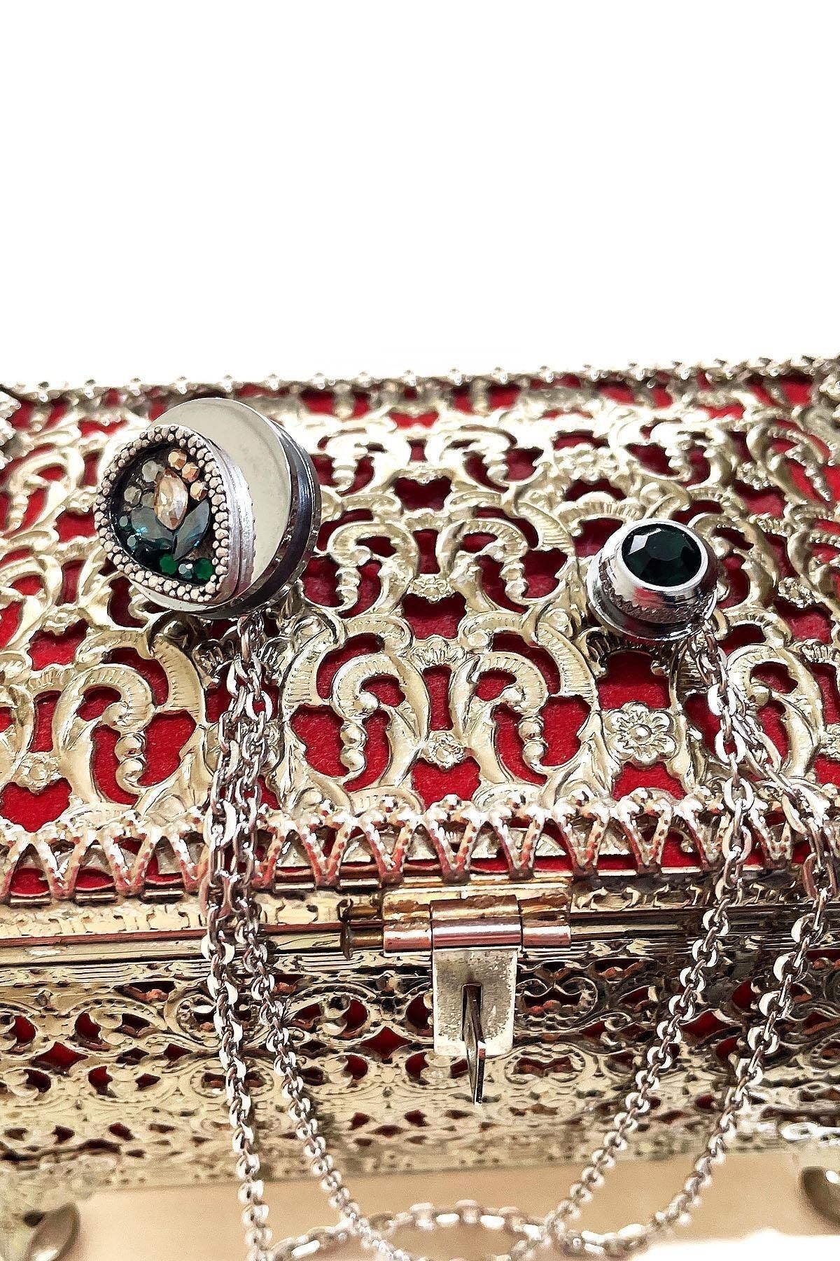  سنجاق سینه برگردان زنجیری نقره‌ای رنگ سبز Yı382