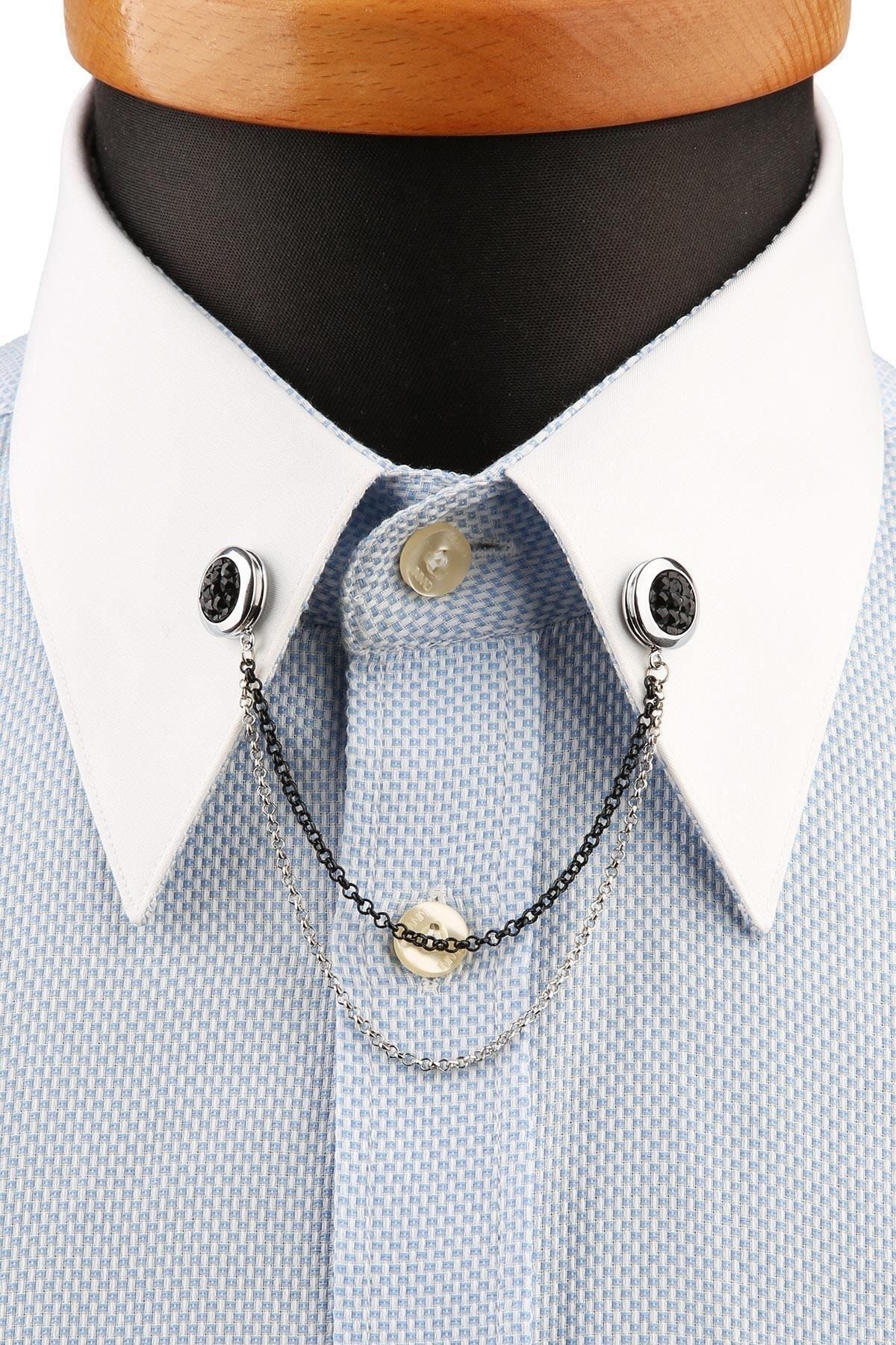  سنجاق یقه پیراهن نقره‌ای رنگ با سنگ‌های مشکی GI194