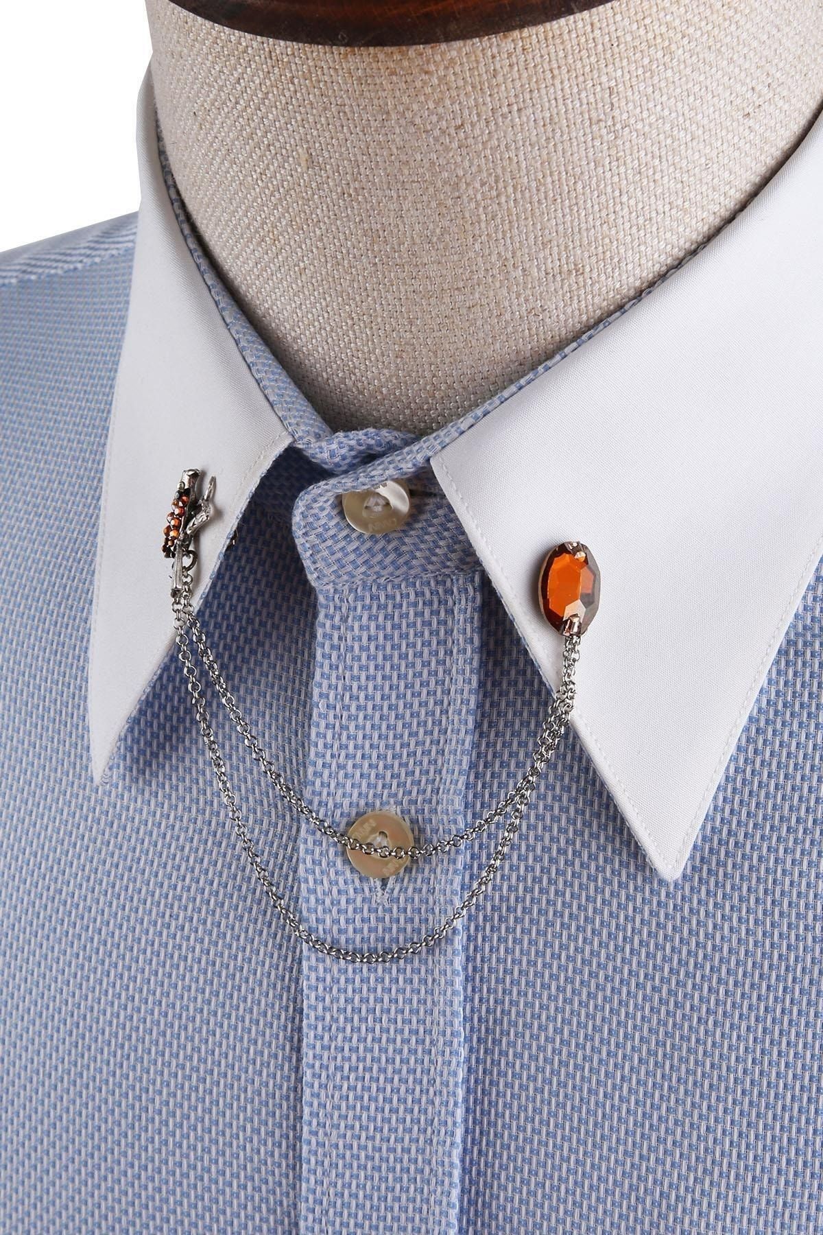  زنجیر یقه پیراهن طرح پرنده نقره‌ای طرح سنگ نارنجی GI240