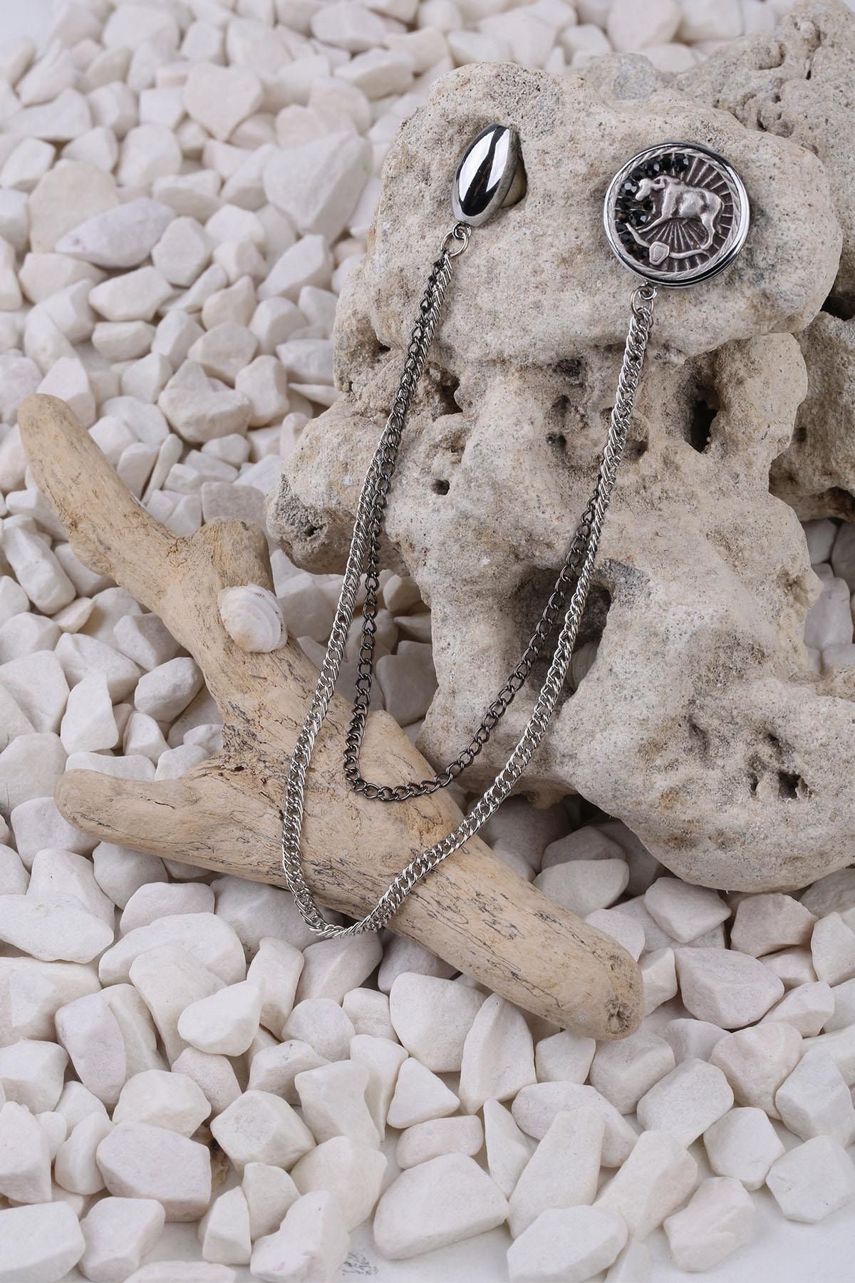  سنجاق سینه زنجیری نقره‌ای طرح برج ثور مدل Zdiac YI292