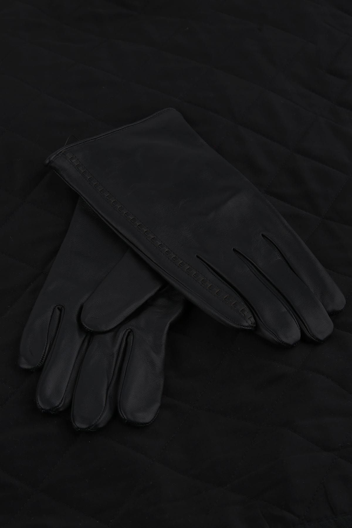  دستکش مردانه چرم اصل مشکی ساده El33