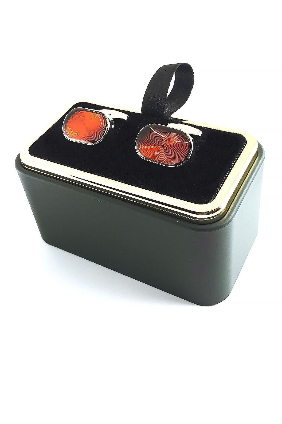  دکمه سرآستین نقره‌ای با جزئیات نارنجی KD1313