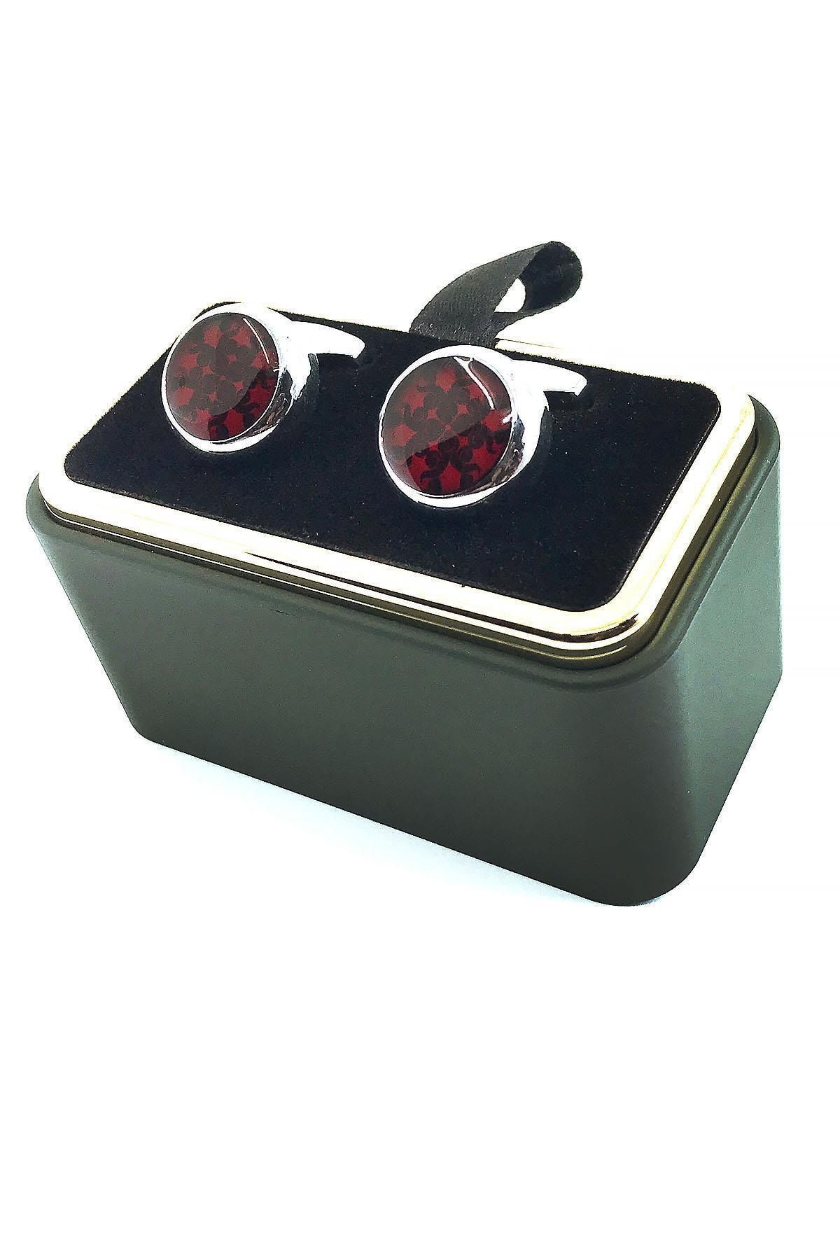  دکمه سرآستین نقره‌ای رنگی با جزئیات قرمز KD1602