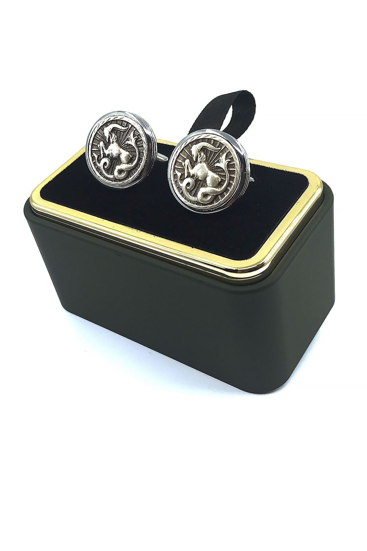  دکمه سرآستین نقره‌ای مردانه طرح برج جدی KD779