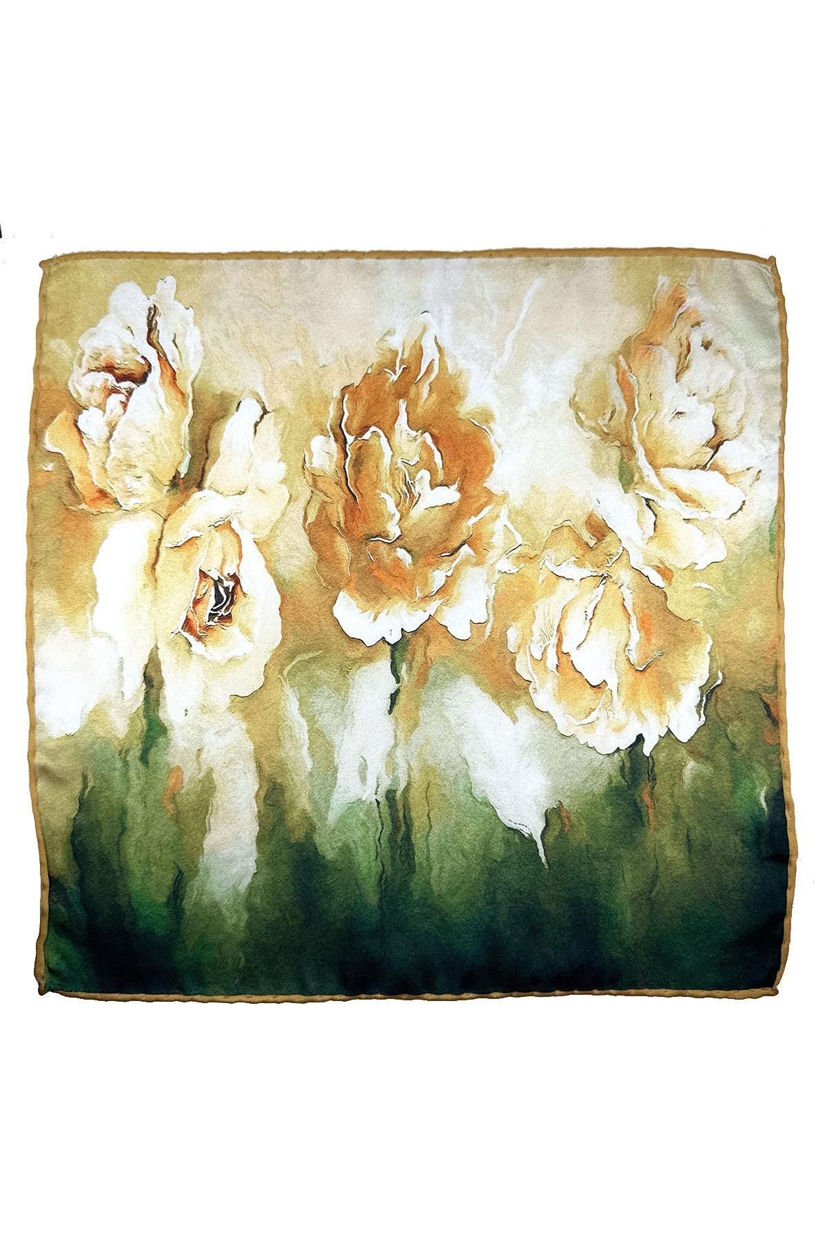  دستمال جیبی مردانه طرح گلدار کرم - سبز SPS632-112