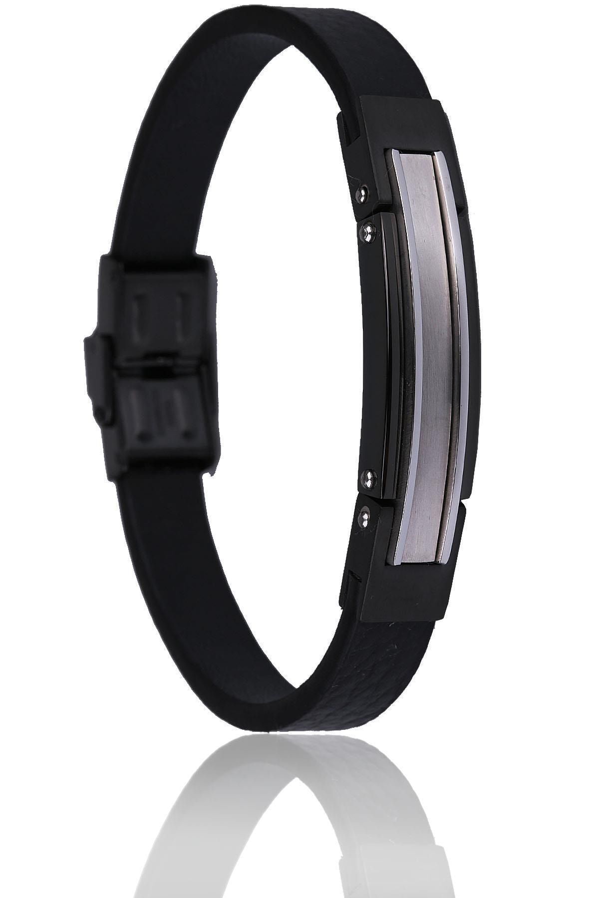  دستبند مردانه استیل مشکی و نقره‌ای Blk1545