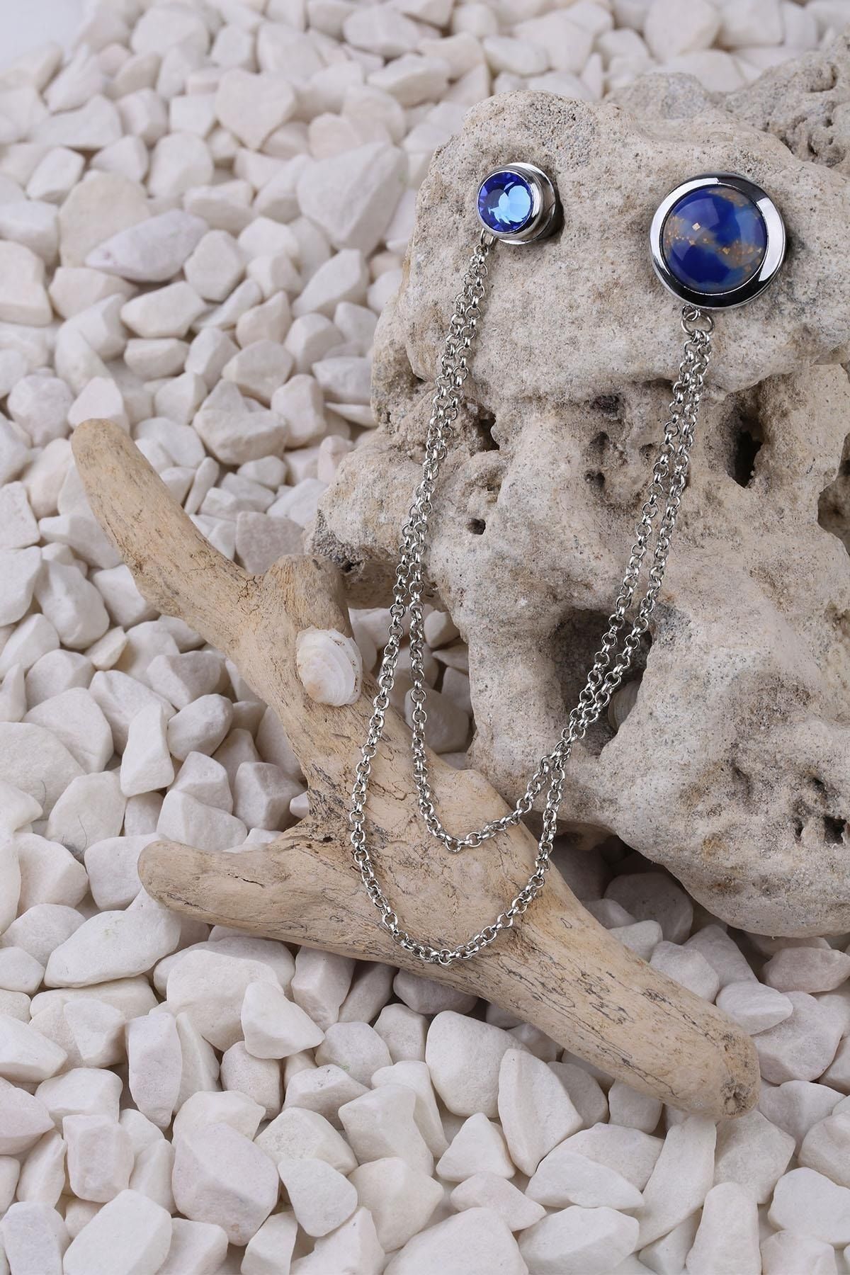  سنجاق سینه زنجیری سنگی آبی YI105