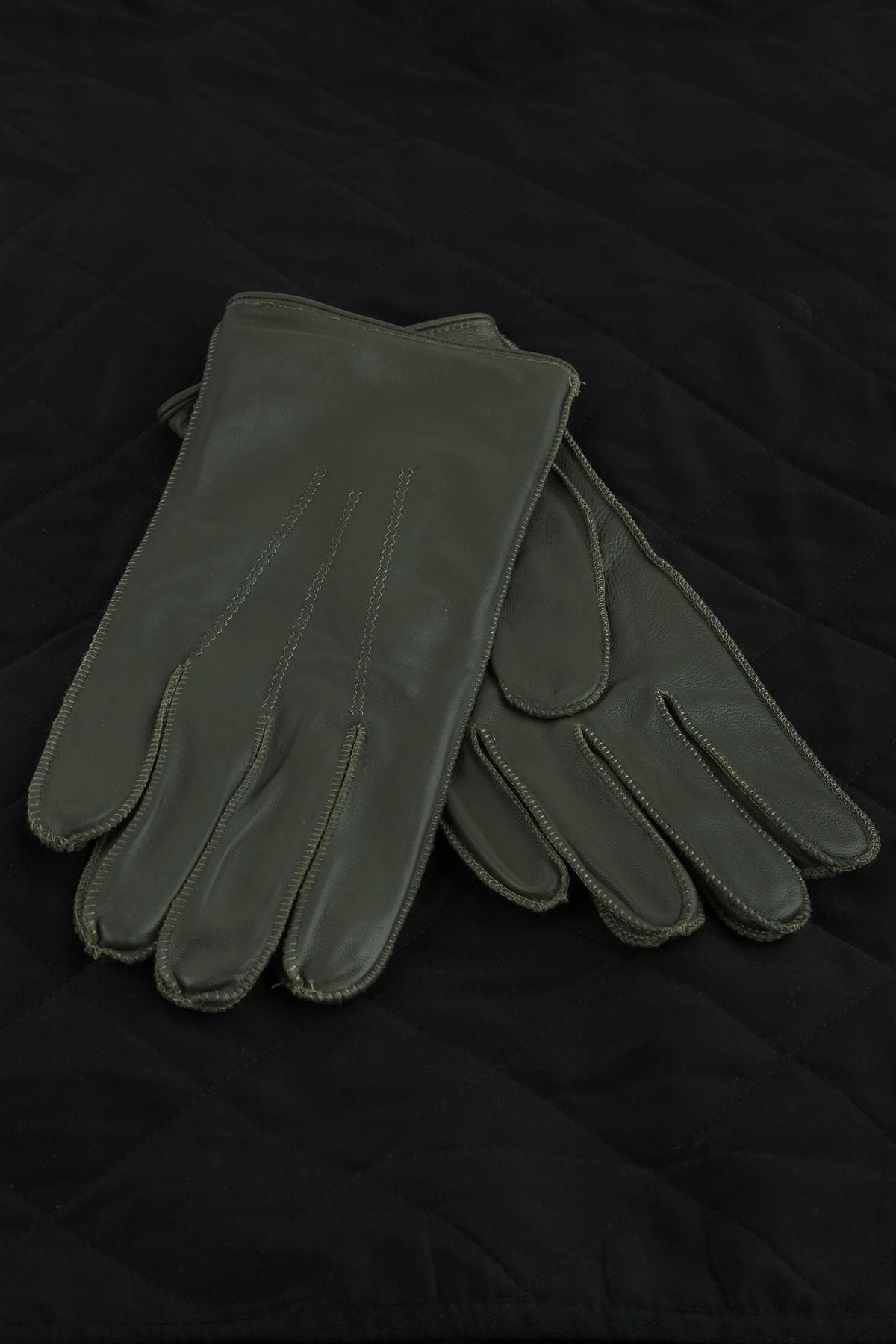  دستکش مردانه چرم اصل سبز ساده El30