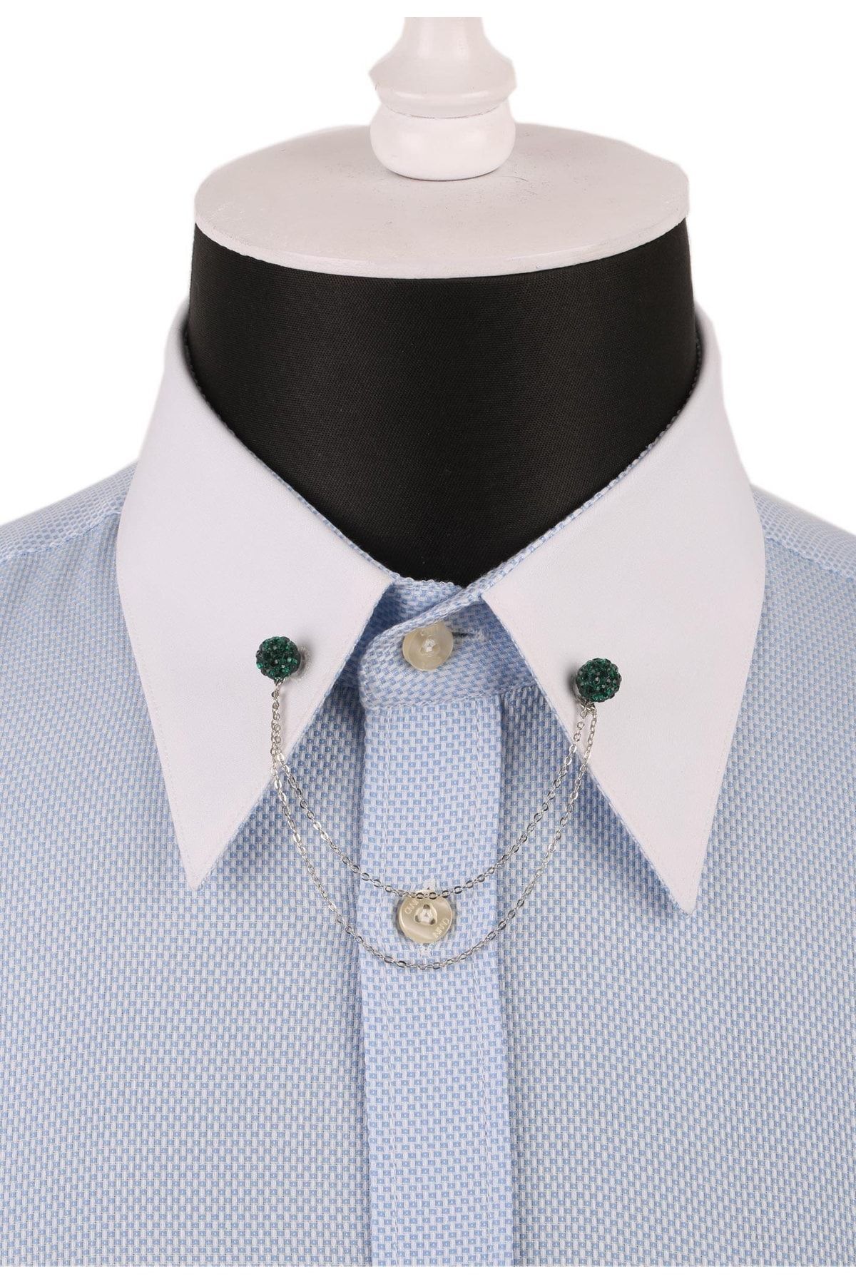  سنجاق یقه پیراهن زنجیری کریستالی سبز زمردی GI078