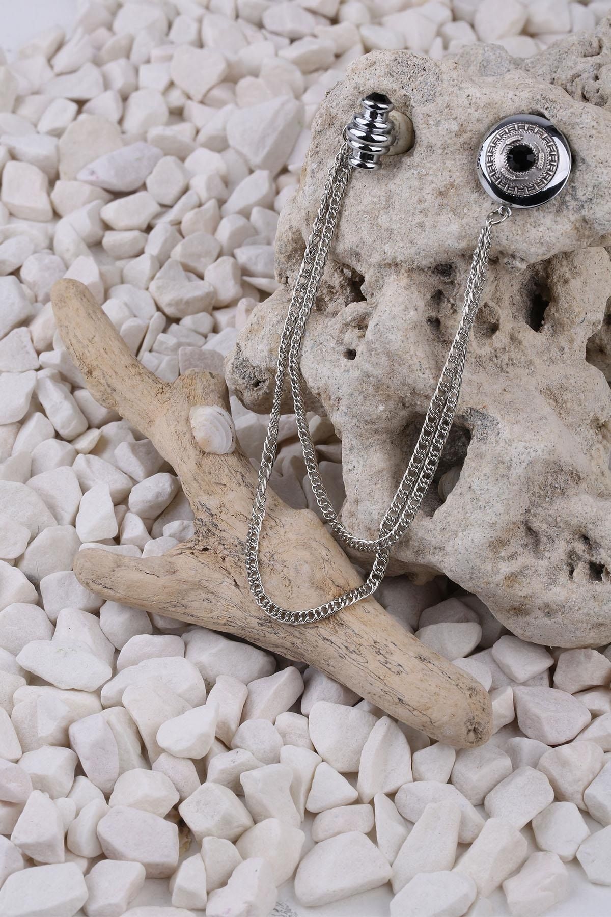  سنجاق سینه زنجیری سنگی کریستالی به رنگ کنیاک YI238