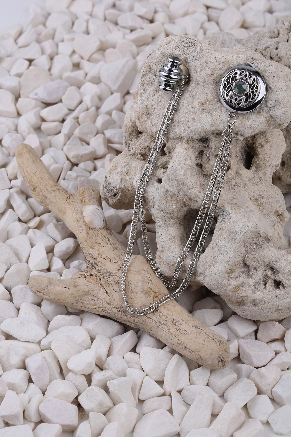  سنجاق سینه زنجیری طرح سنگ کریستالی لیمویی YI230