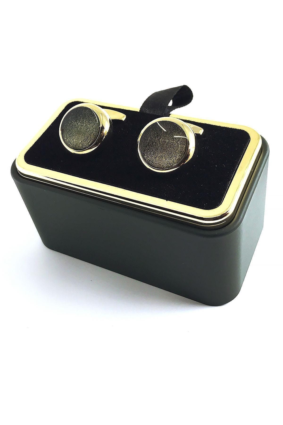  دکمه سرآستین گرد طلایی سبز زرد جزئیات Kd1368