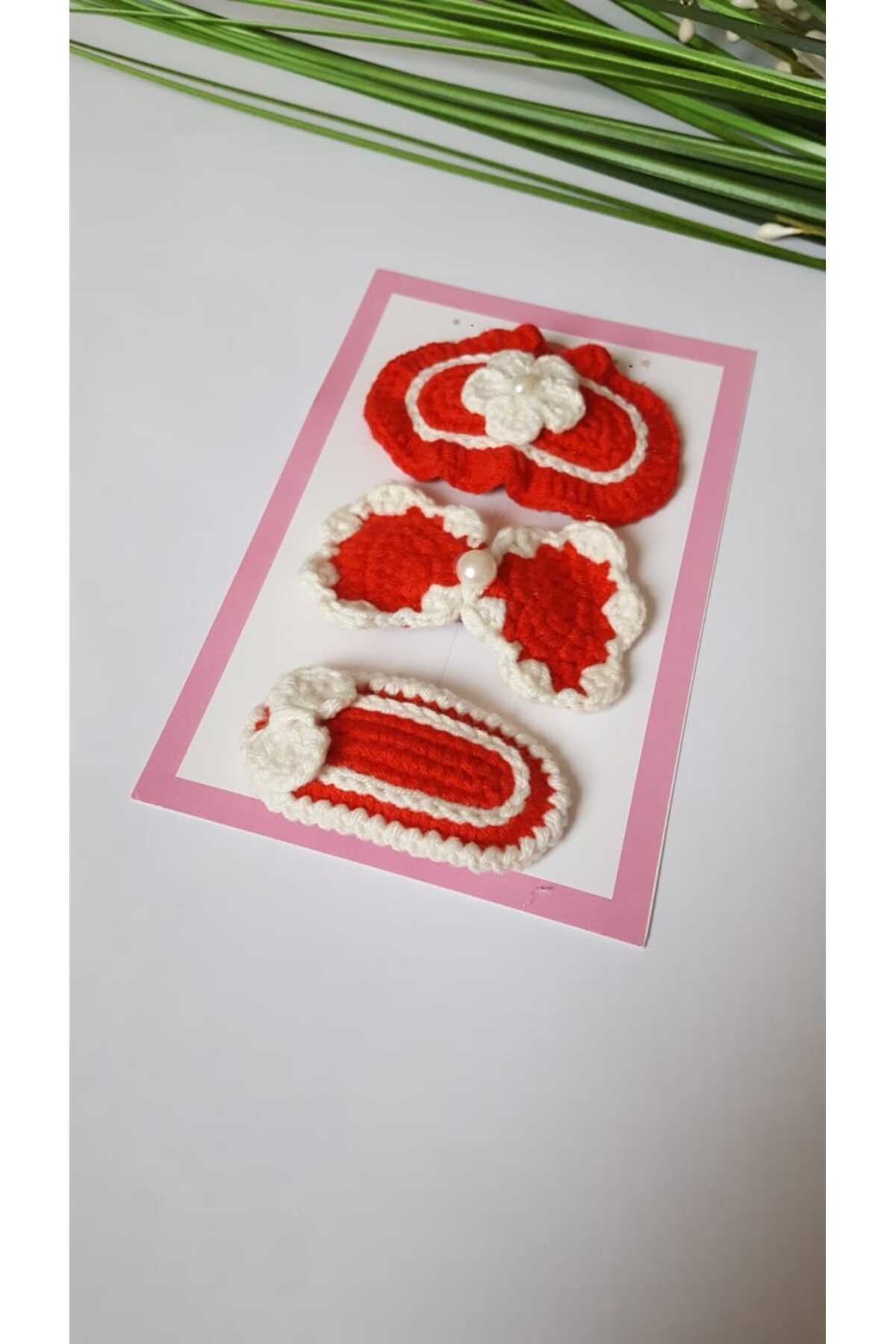 Kadın Girişimciler Atölyesi-Elegance Red Set of 3 - 100% Cotton, Niche Handmade, Mixed Snap Buckle 3