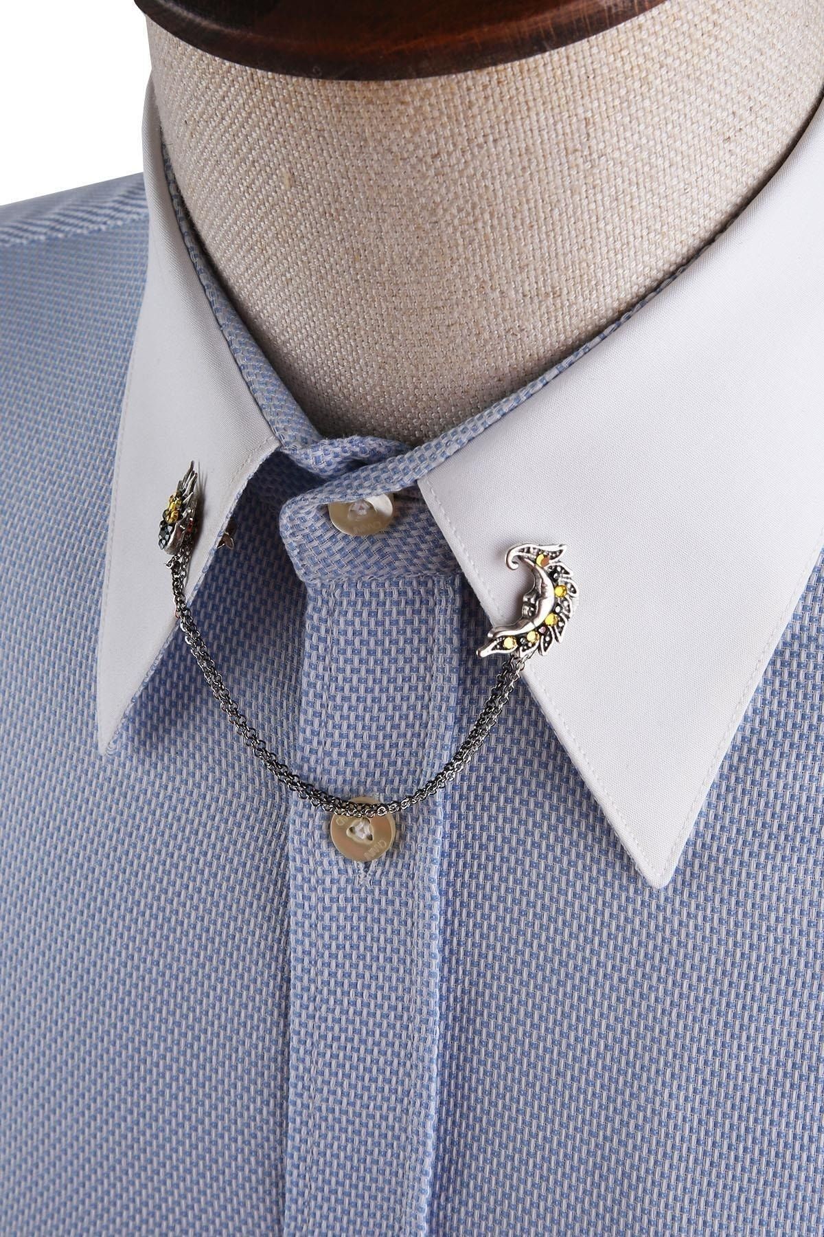  زنجیر یقه پیراهنی سنگ‌دار نقره‌ای رنگ زرد - مشکی GI230